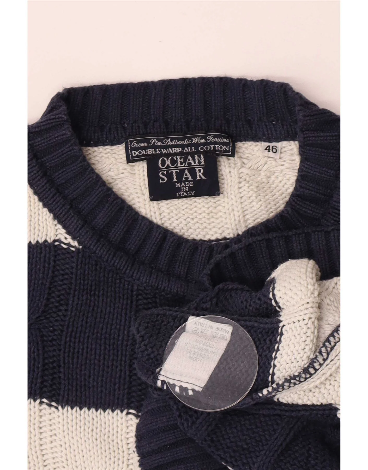 Ocean Star Mens Crew Neck Jumper Sweater XL Navy Blue Striped Nautical - Image 4