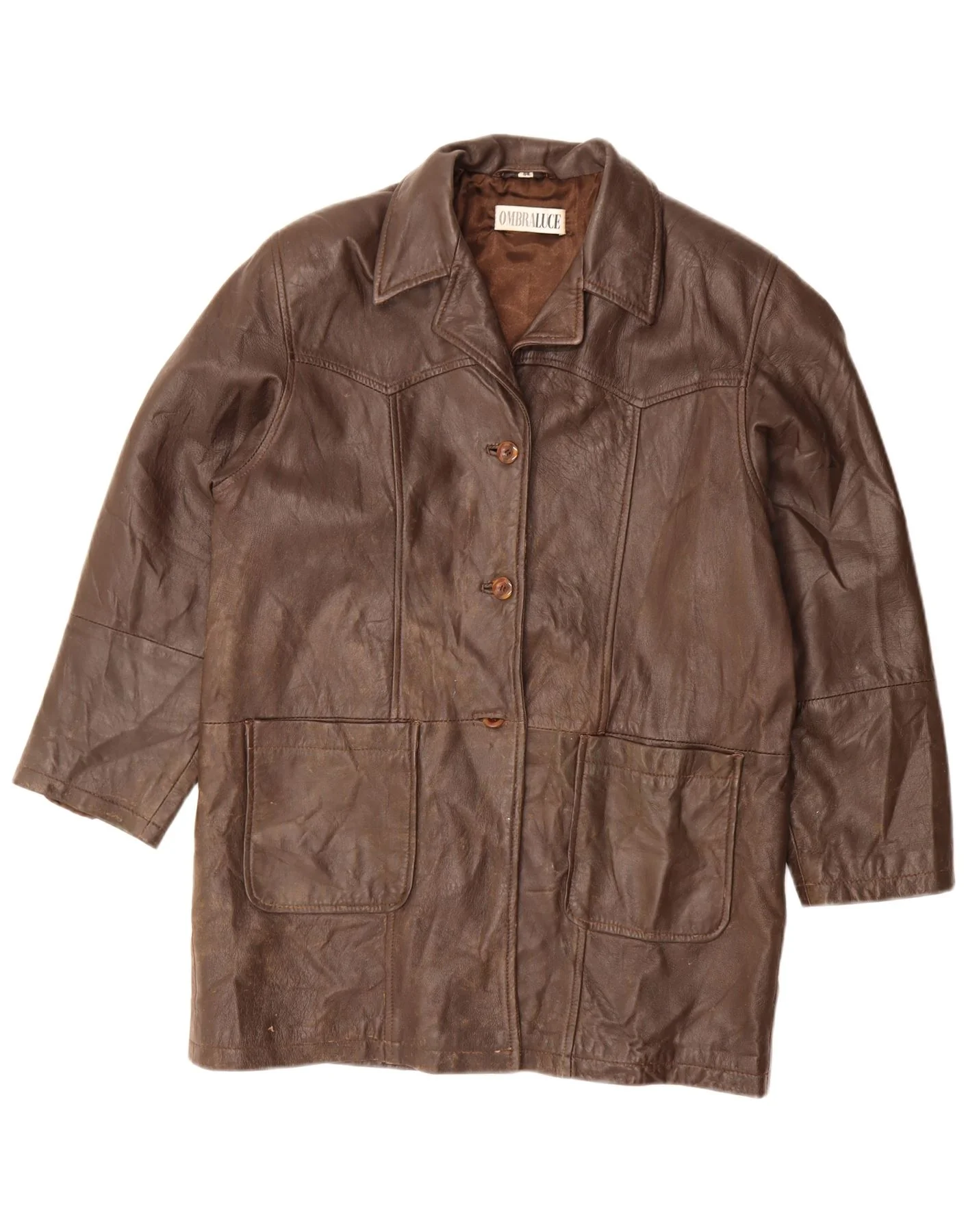 Ombraluce Womens Oversized Leather Coat IT 44 Medium Brown