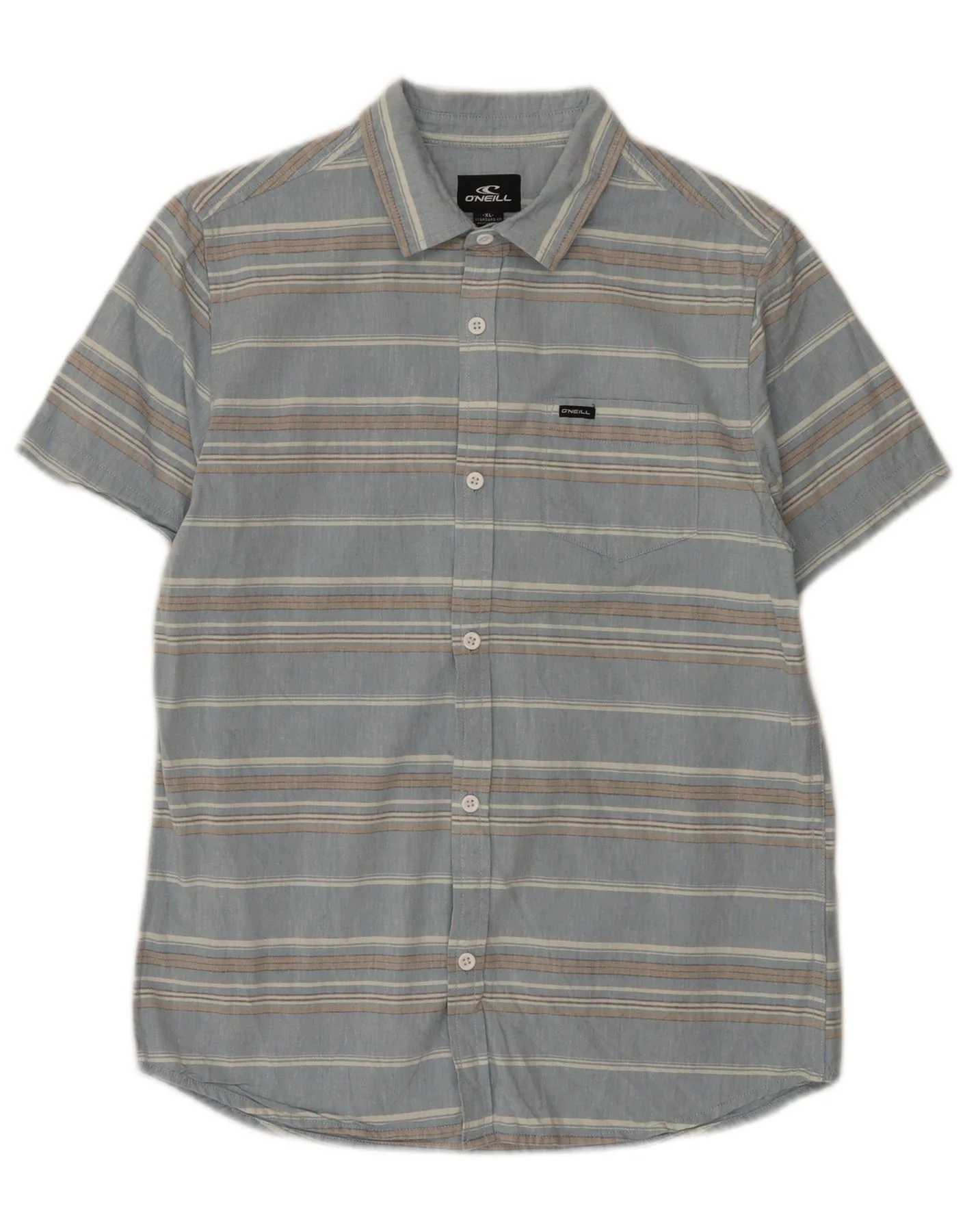 O'Neill Boys Short Sleeve Standard Fit Shirt 13-14 Years XL Blue Striped