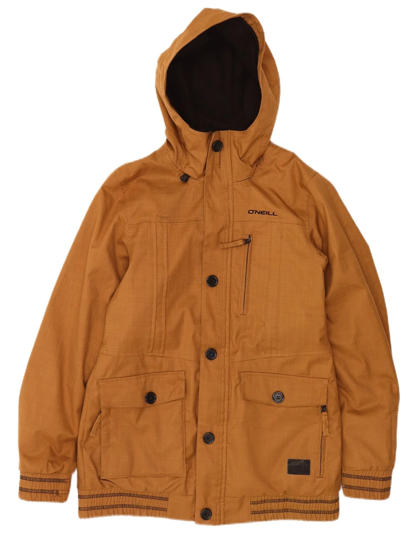 O'Neill Mens Hooded Bomber Jacket UK 38 Medium Brown Striped Polyester