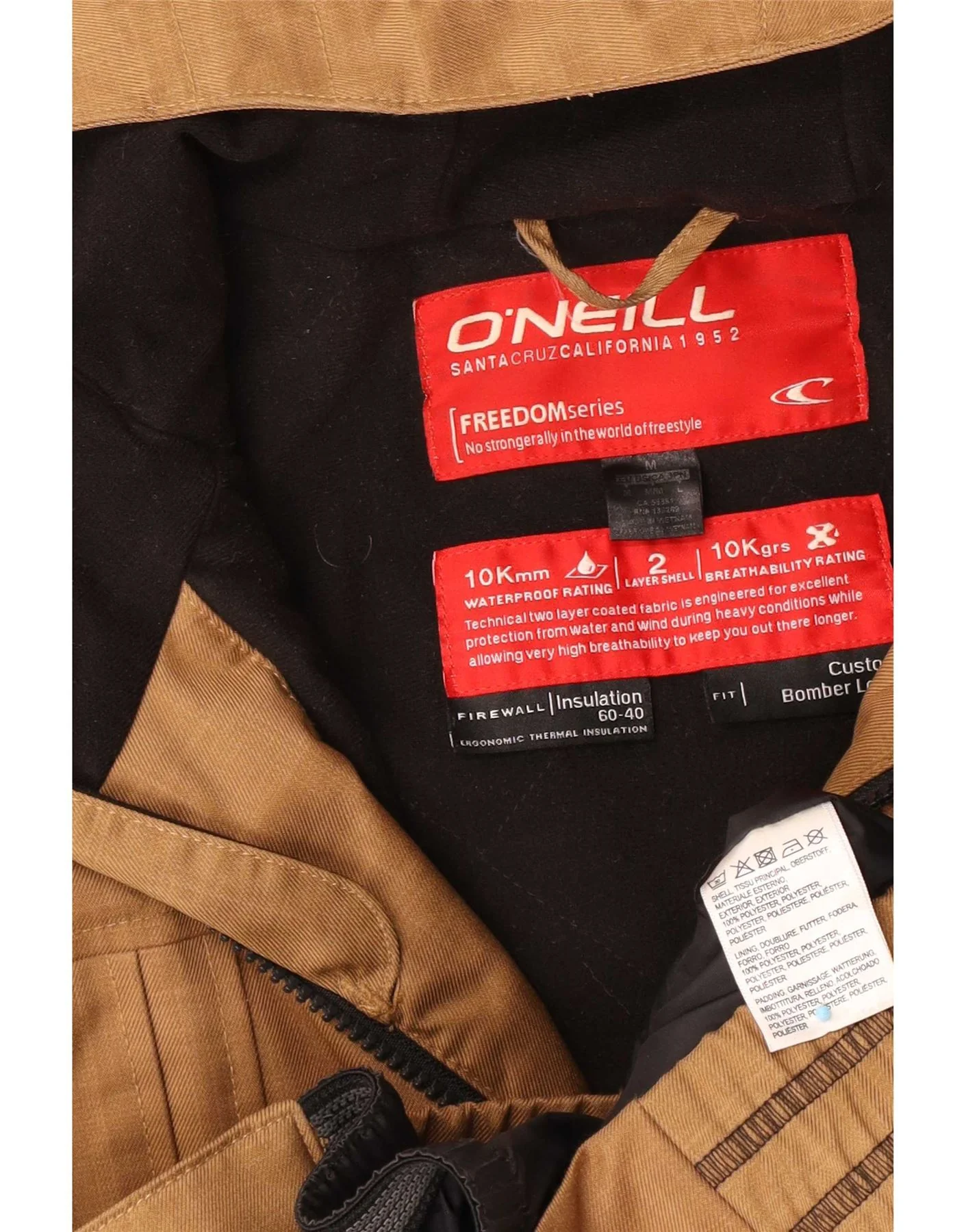 O'Neill Mens Hooded Bomber Jacket UK 38 Medium Brown Striped Polyester - Image 4