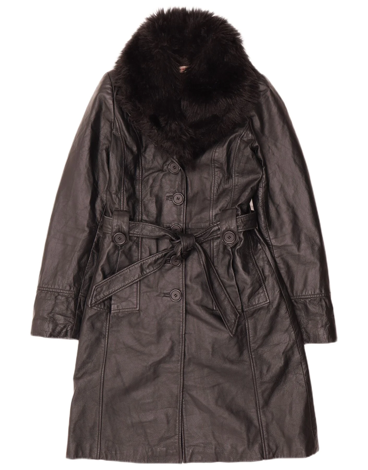 Orsay Womens Leather Coat UK 10 Small Black