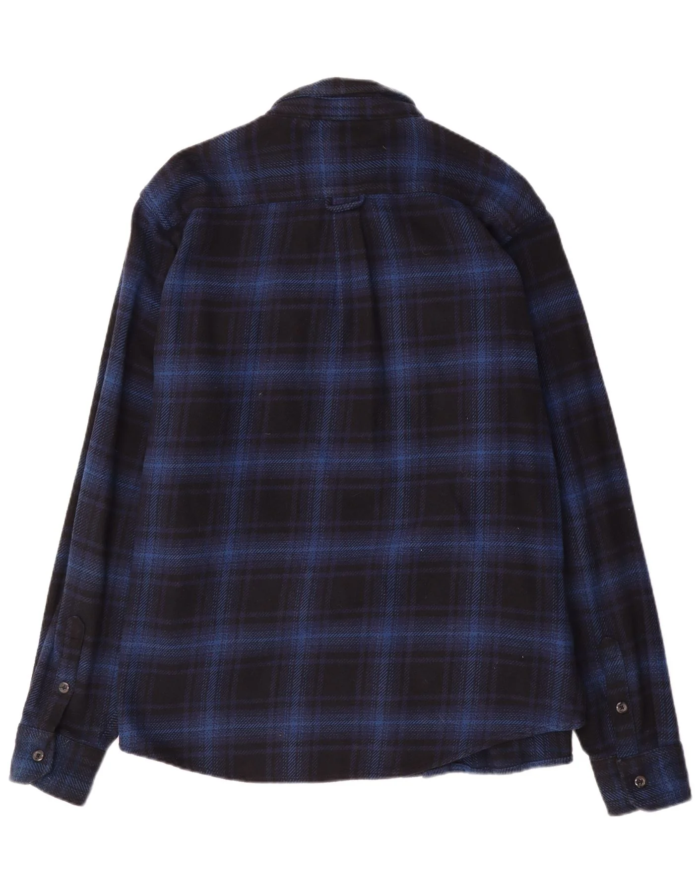 Orvis Mens Flannel Shirt XL Navy Blue Check Cotton - Image 2