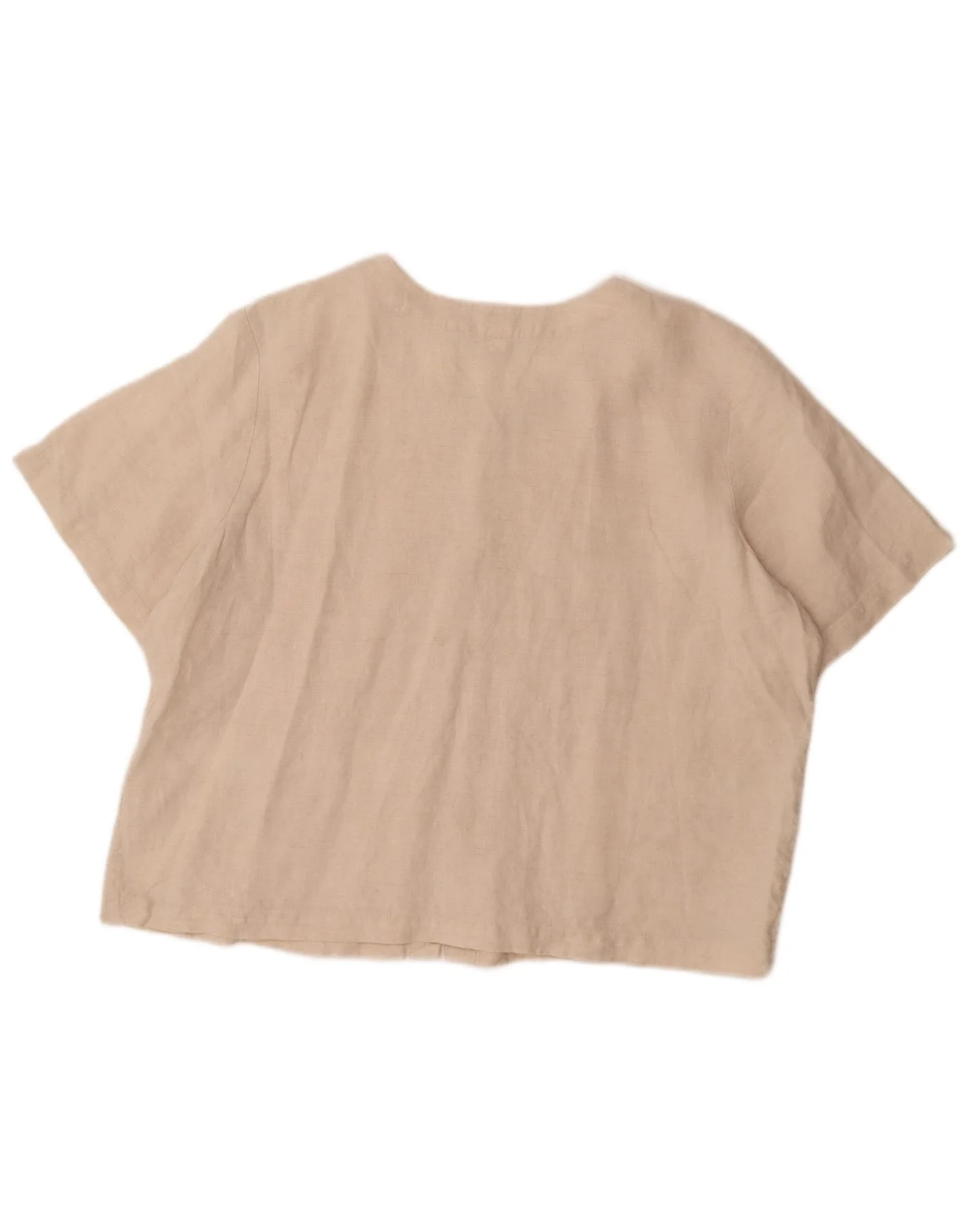 Orvis Womens Short Sleeve Oversized Shirt Blouse UK 18 XL Beige Linen - Image 2