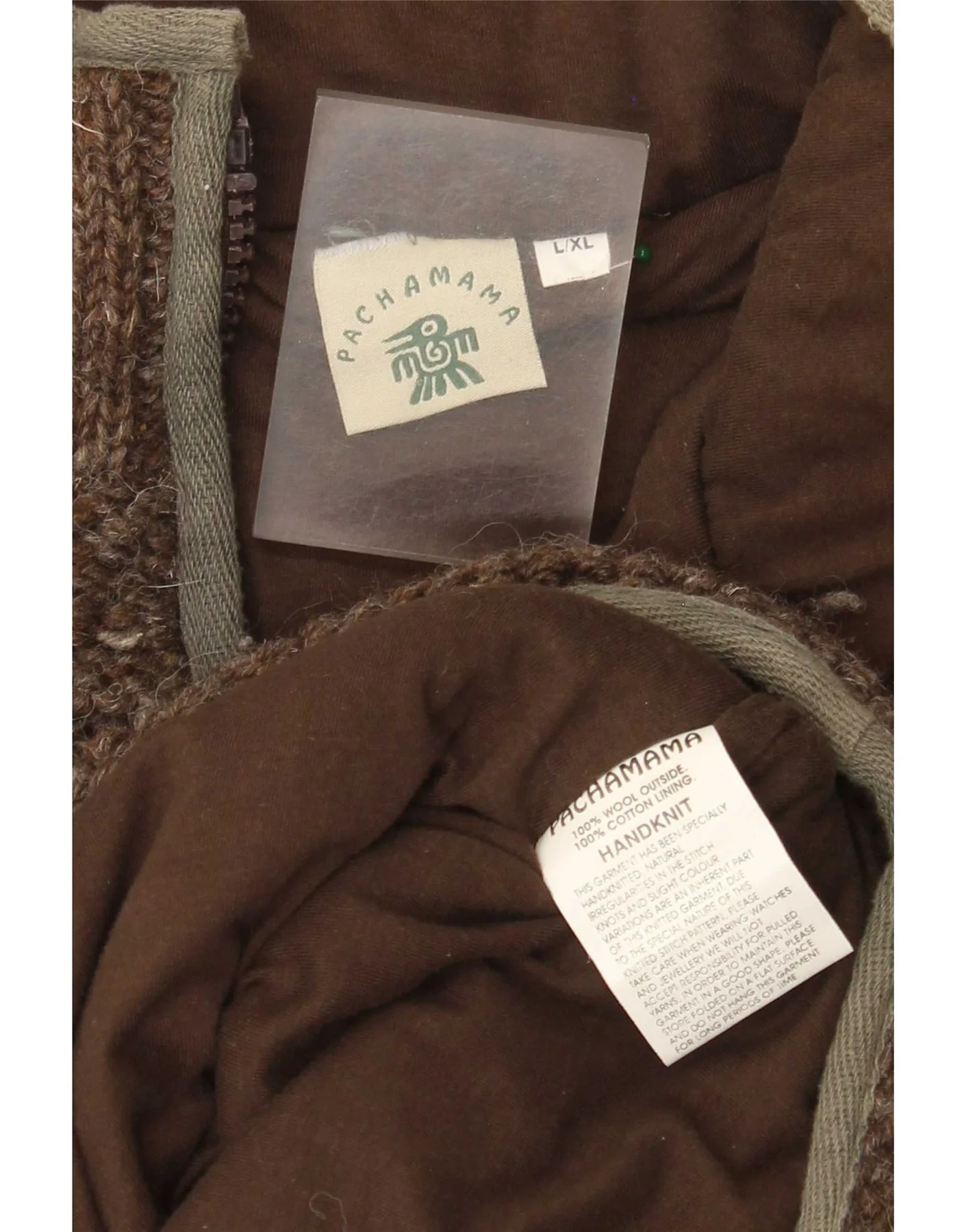 Pachamama Mens Zip Neck Jumper Sweater Large Brown Wool - Image 3
