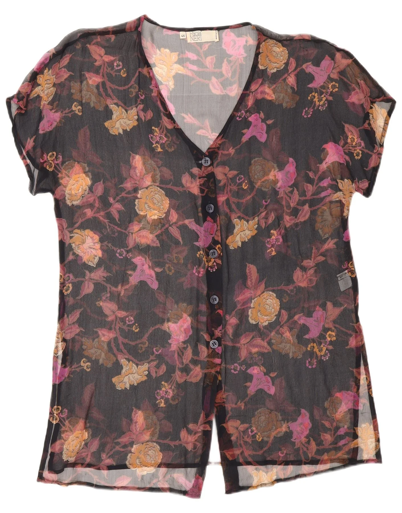 Paola Neri Womens Short Sleeve Shirt Blouse IT 46 Large Multicoloured