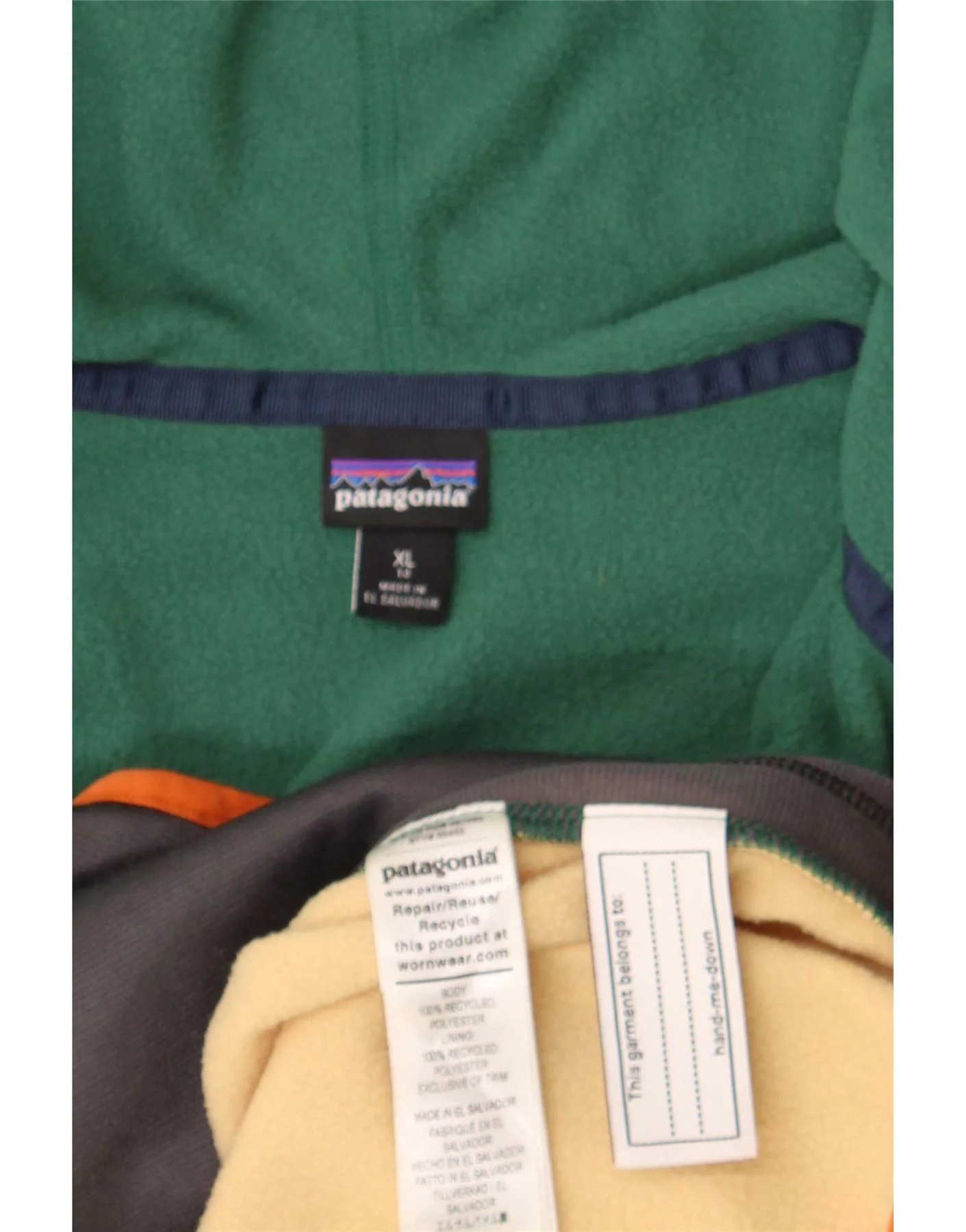 Patagonia Boys Hooded Fleece Jacket 13-14 Years XL Green Colourblock - Image 3