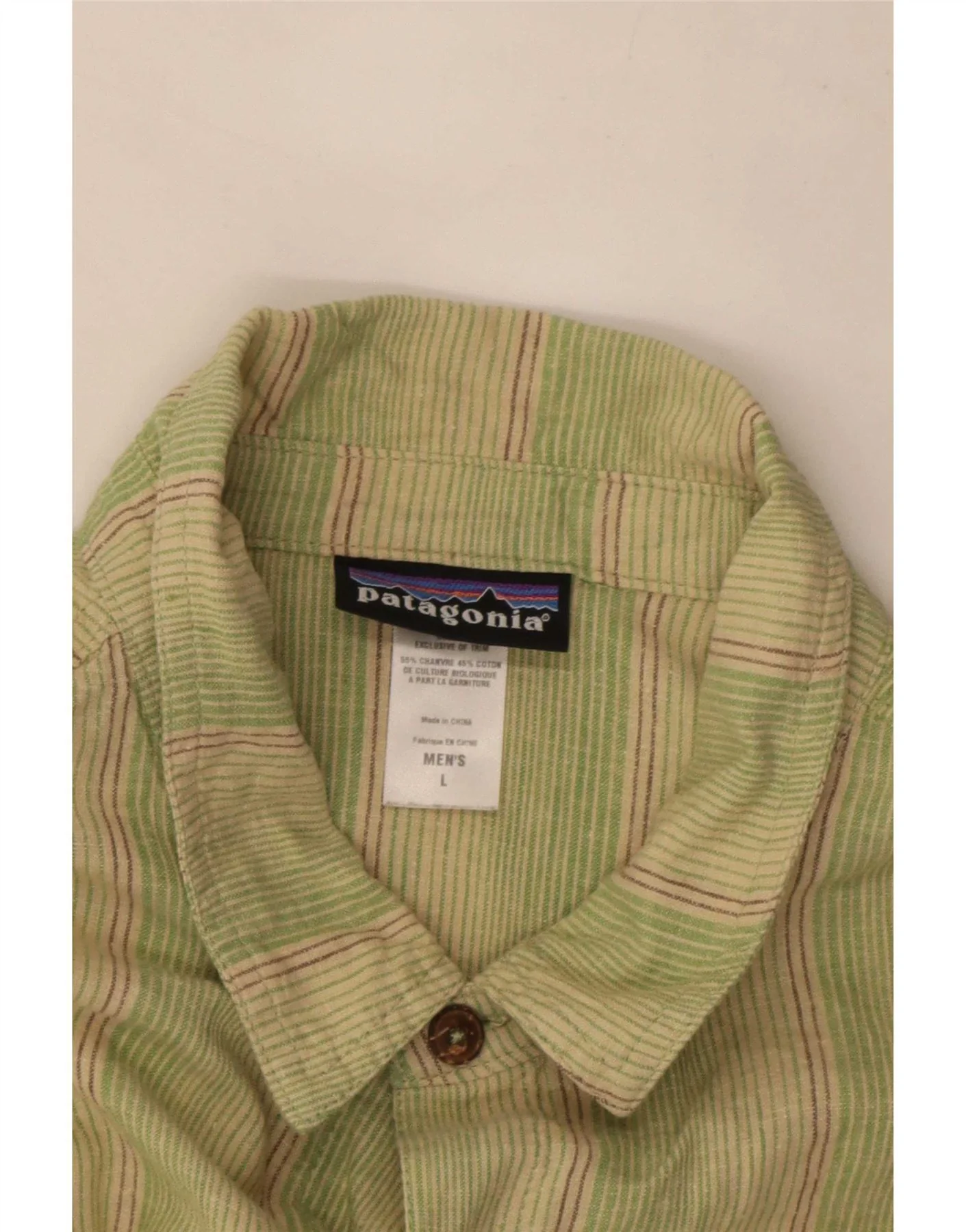 Patagonia Mens Short Sleeve Shirt Large Green Striped Cotton - Image 3