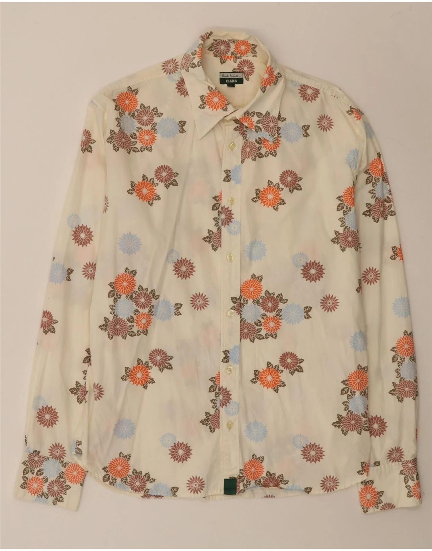 Paul Smith Mens Shirt Large Off White Floral Cotton