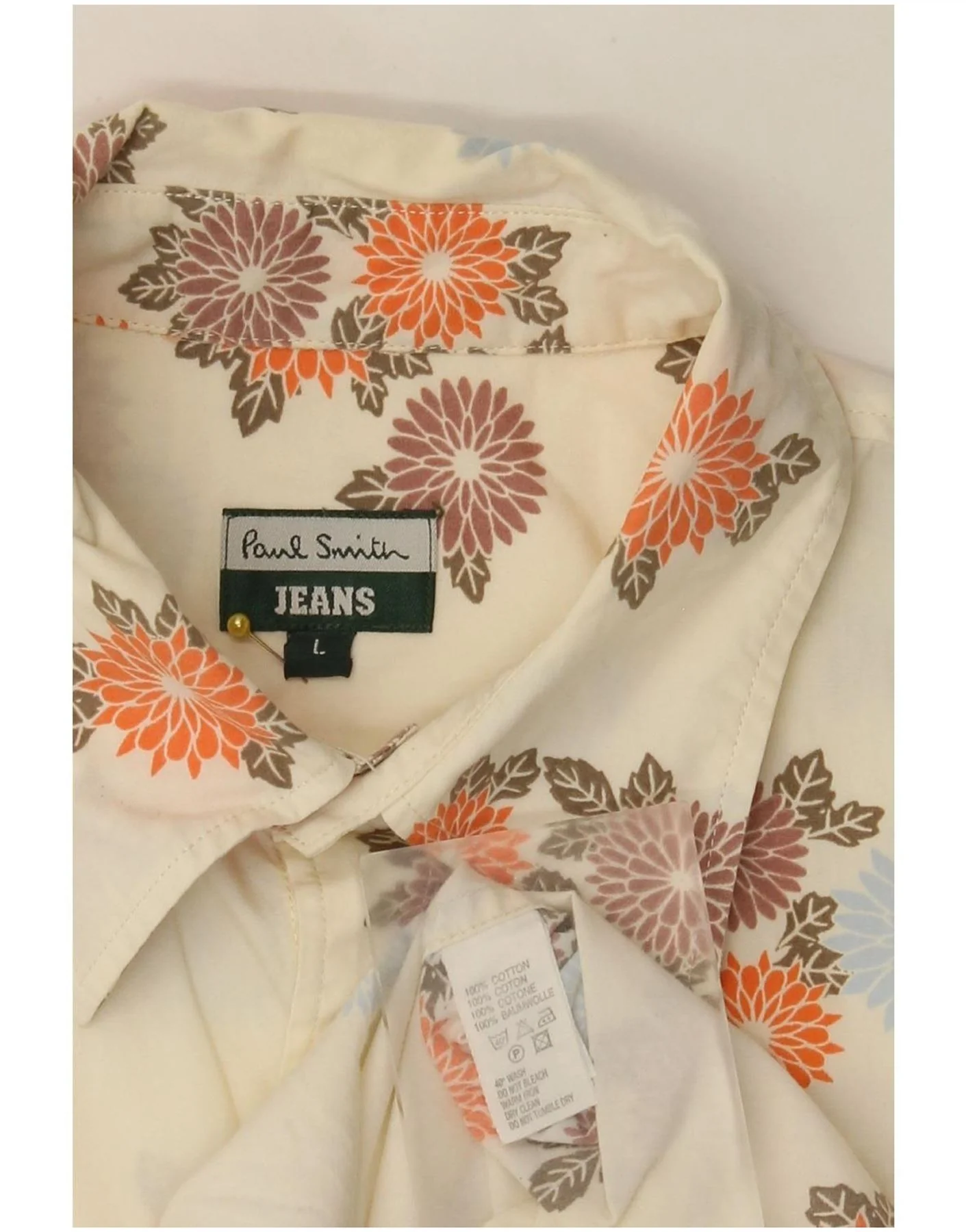 Paul Smith Mens Shirt Large Off White Floral Cotton - Image 4