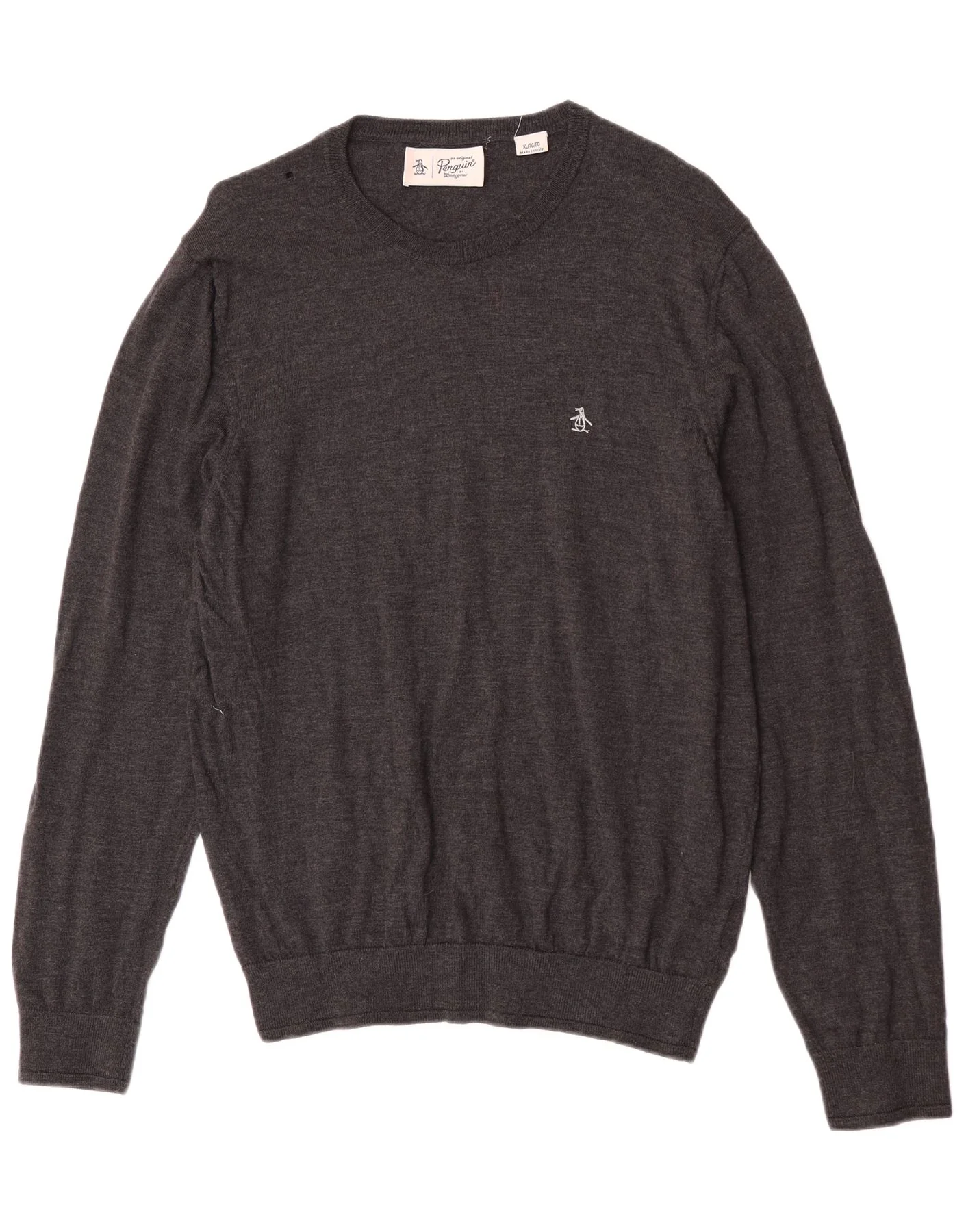 Penguin Mens Boat Neck Jumper Sweater XL Grey Merino Wool