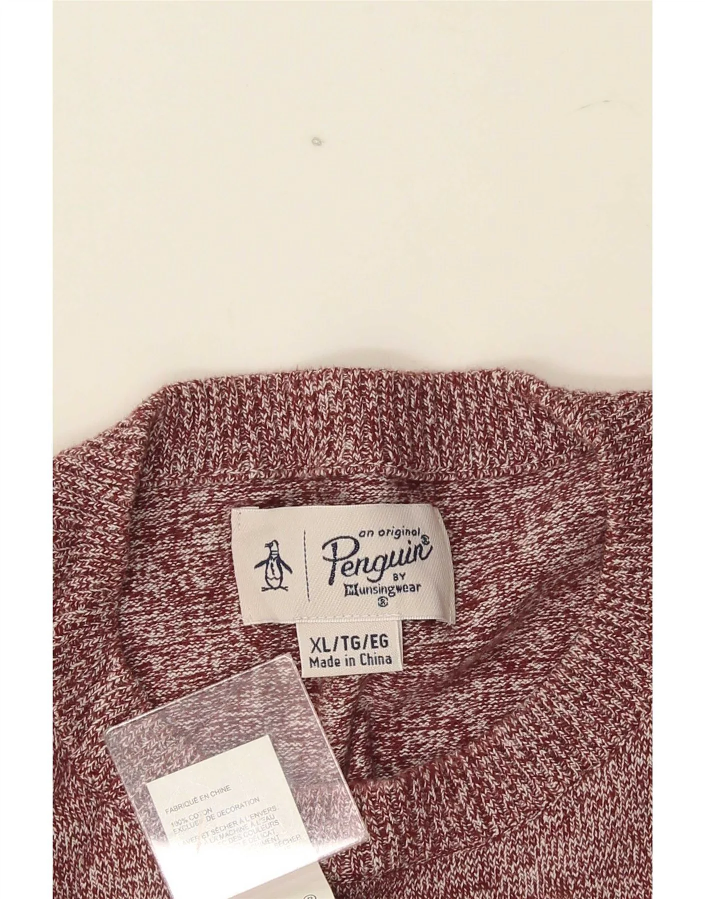 Penguin Mens Crew Neck Jumper Sweater XL Burgundy Flecked Cotton - Image 3