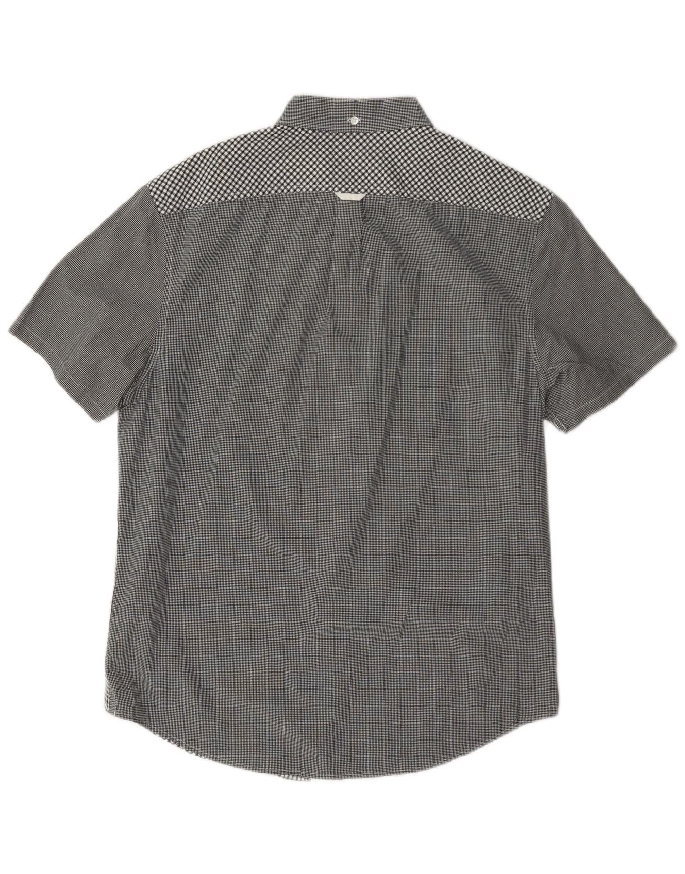 Penguin Mens Heritage Short Sleeve Shirt Medium Grey Gingham Cotton - Image 2