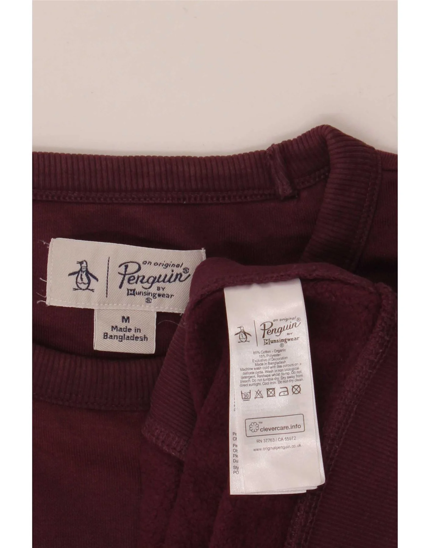 Penguin Mens Sweatshirt Jumper Medium Burgundy Cotton - Image 3