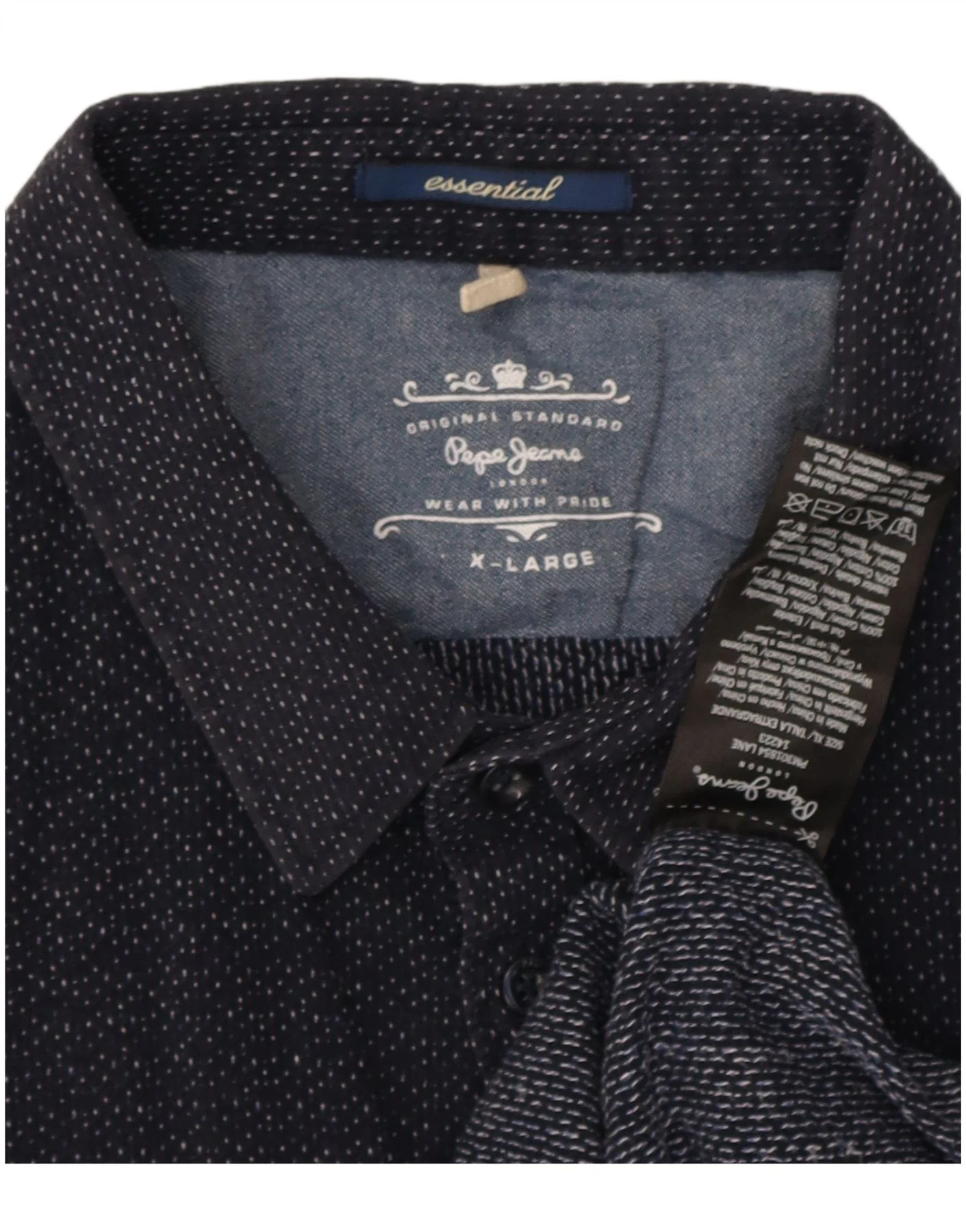 PEPE Jeans Mens Shirt XL Navy Blue Spotted Cotton - Image 3