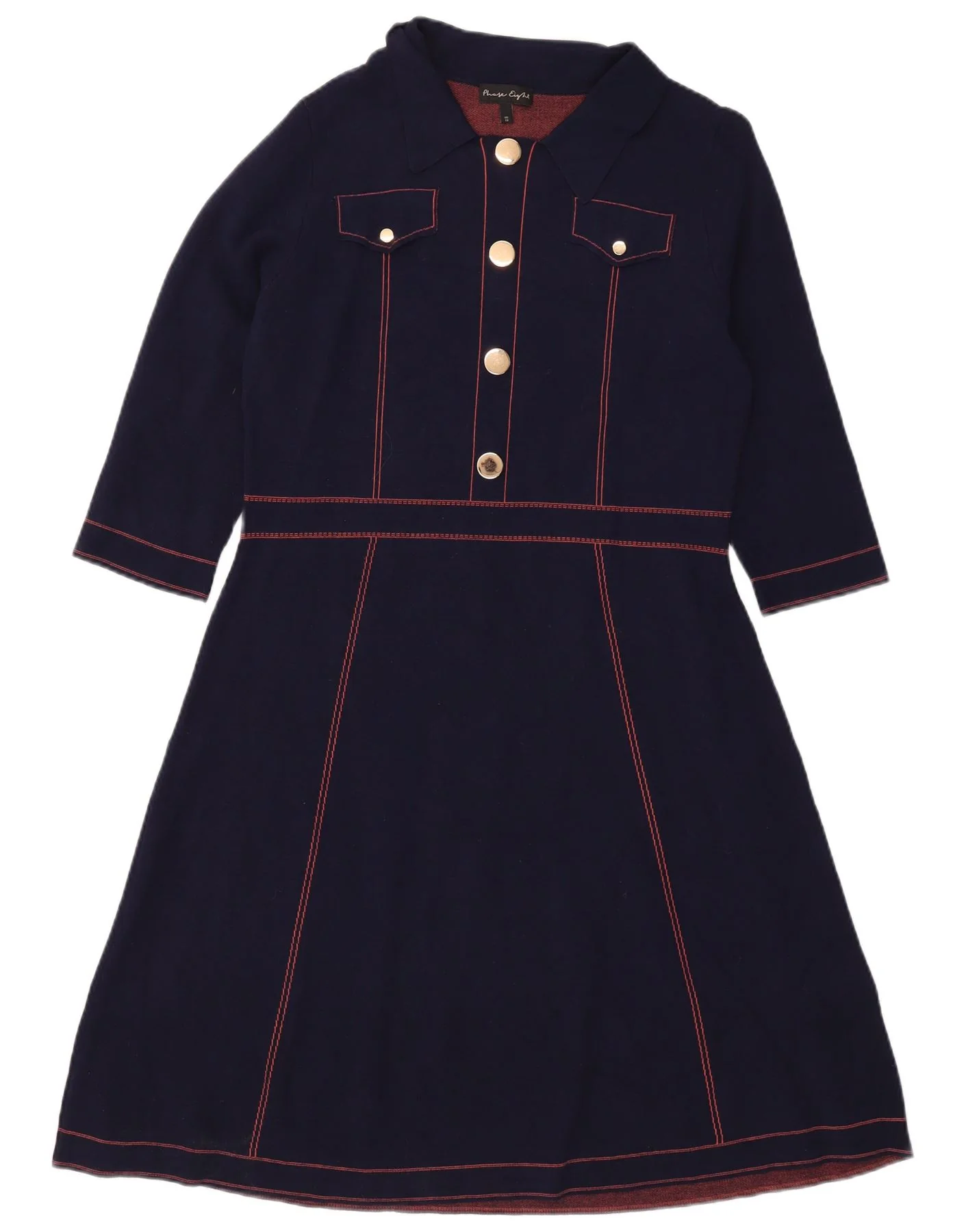 Phase Eight Womens 3/4 Sleeve A-Line Dress UK 18 XL Navy Blue Viscose