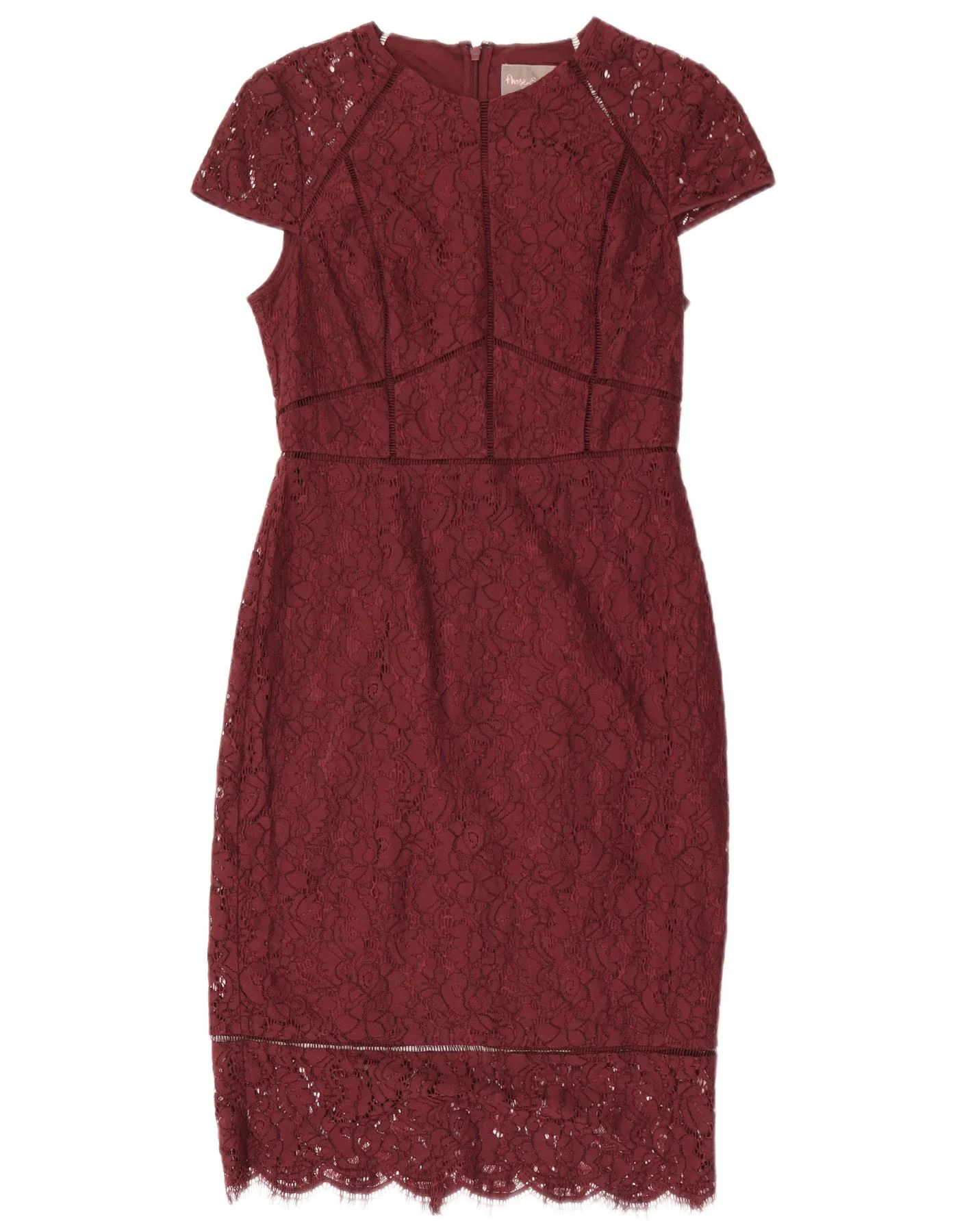 Phase Eight Womens Lace Sheath Dress UK 12 Medium Burgundy Floral Nylon