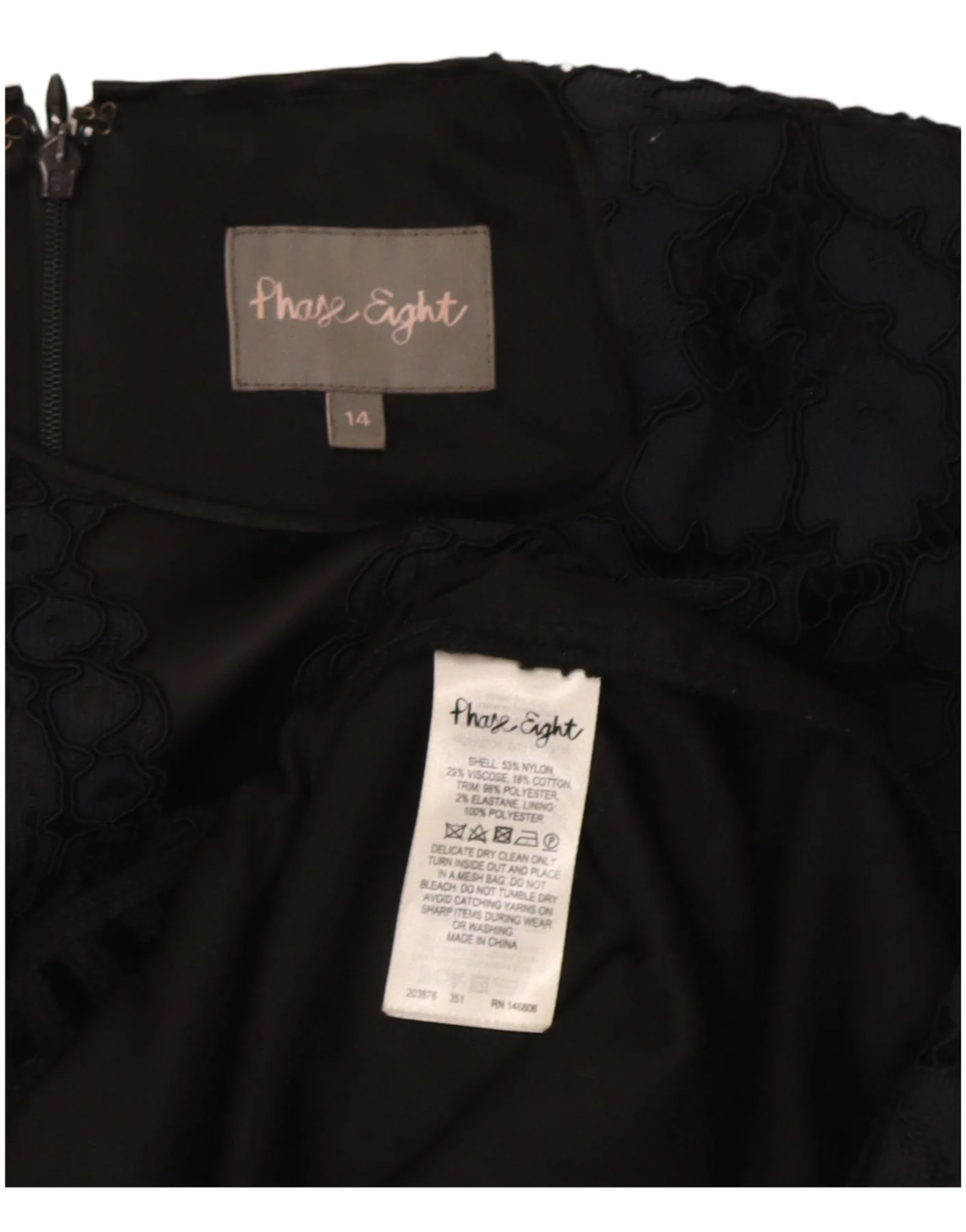Phase Eight Womens Lace Sheath Dress UK 14 Medium Navy Blue Floral Nylon - Image 3