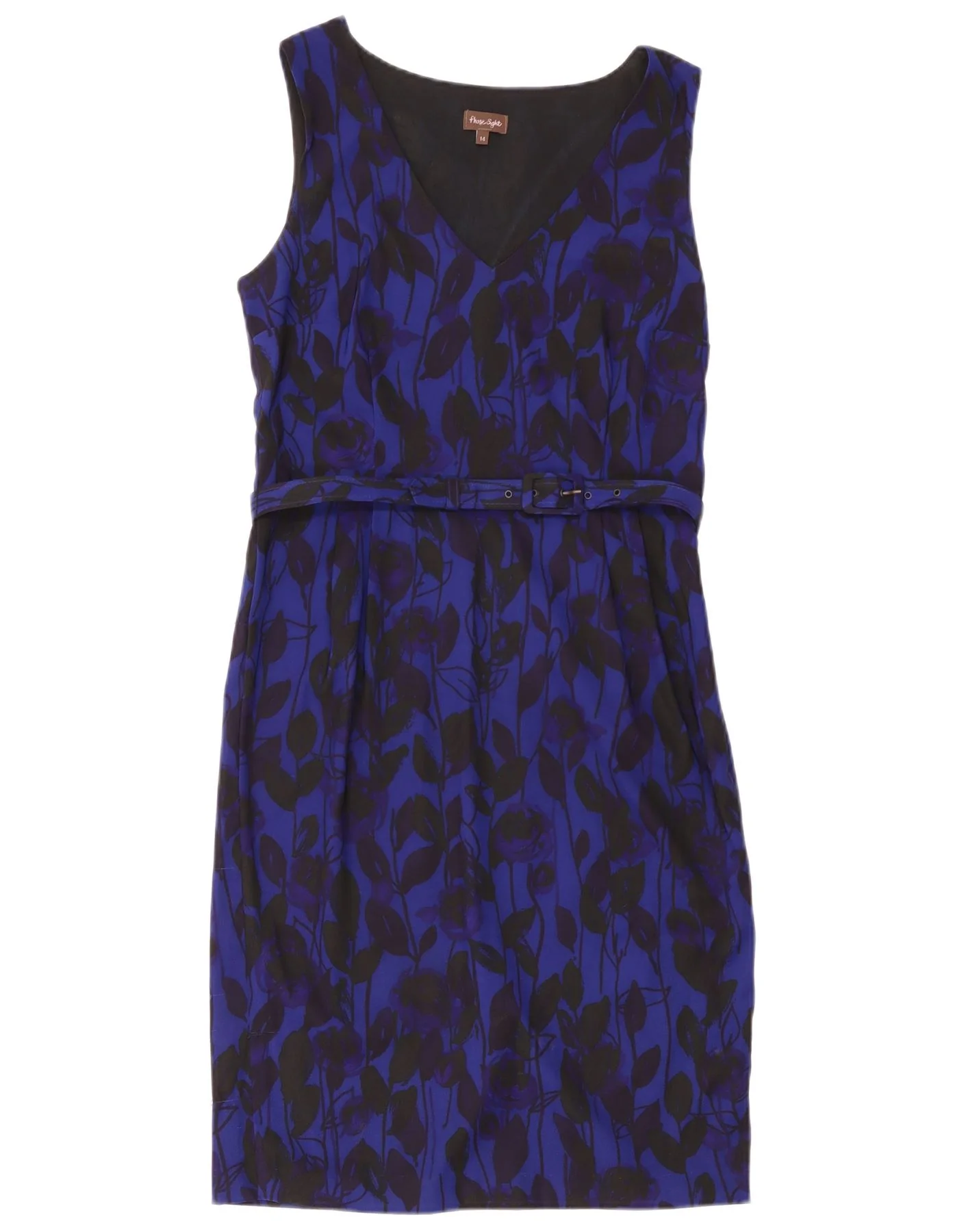 Phase Eight Womens Sleeveless Sheath Dress UK 14 Medium Navy Blue Floral