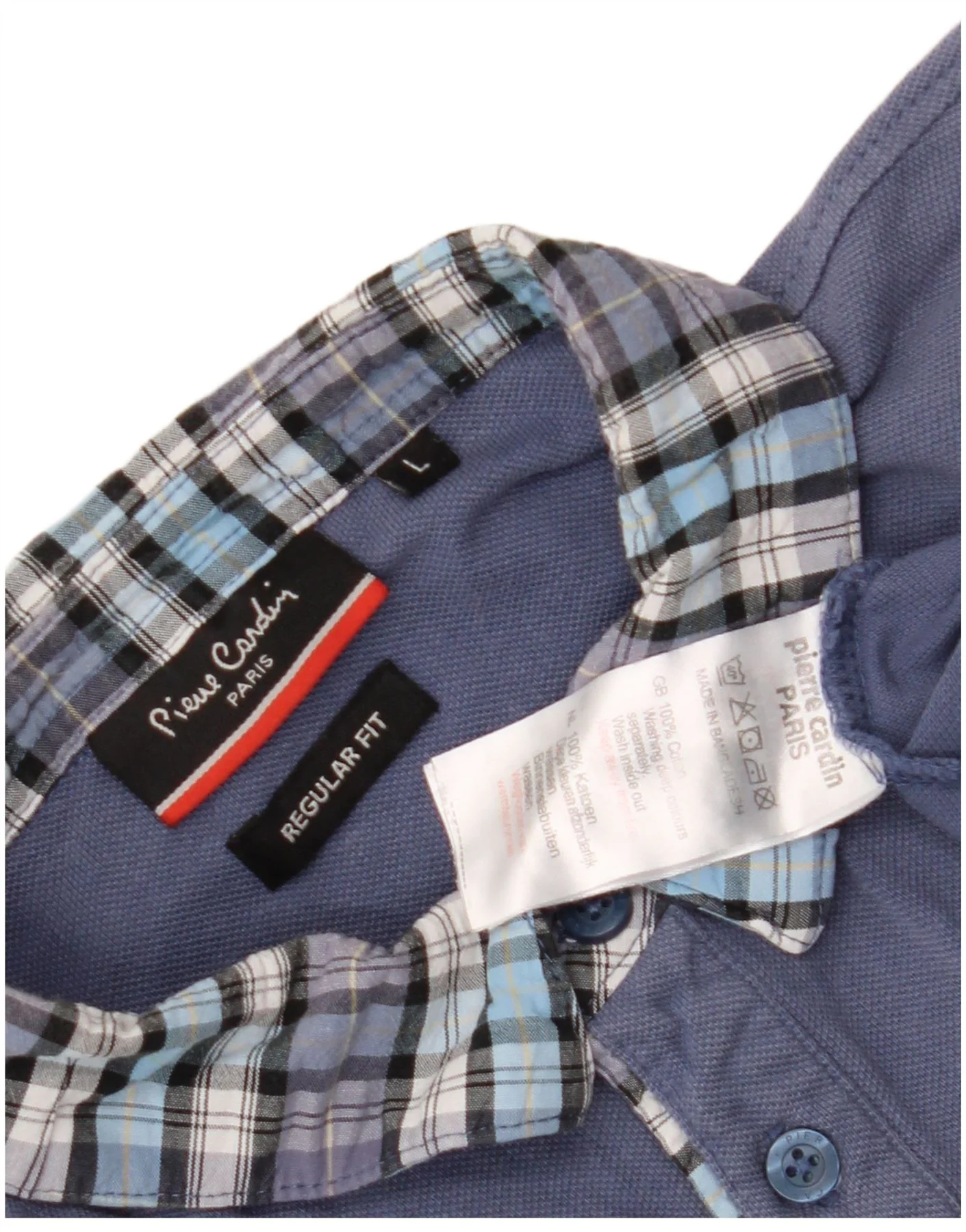Pierre Cardin Mens Regular Fit Polo Shirt Large Blue Check Cotton - Image 3