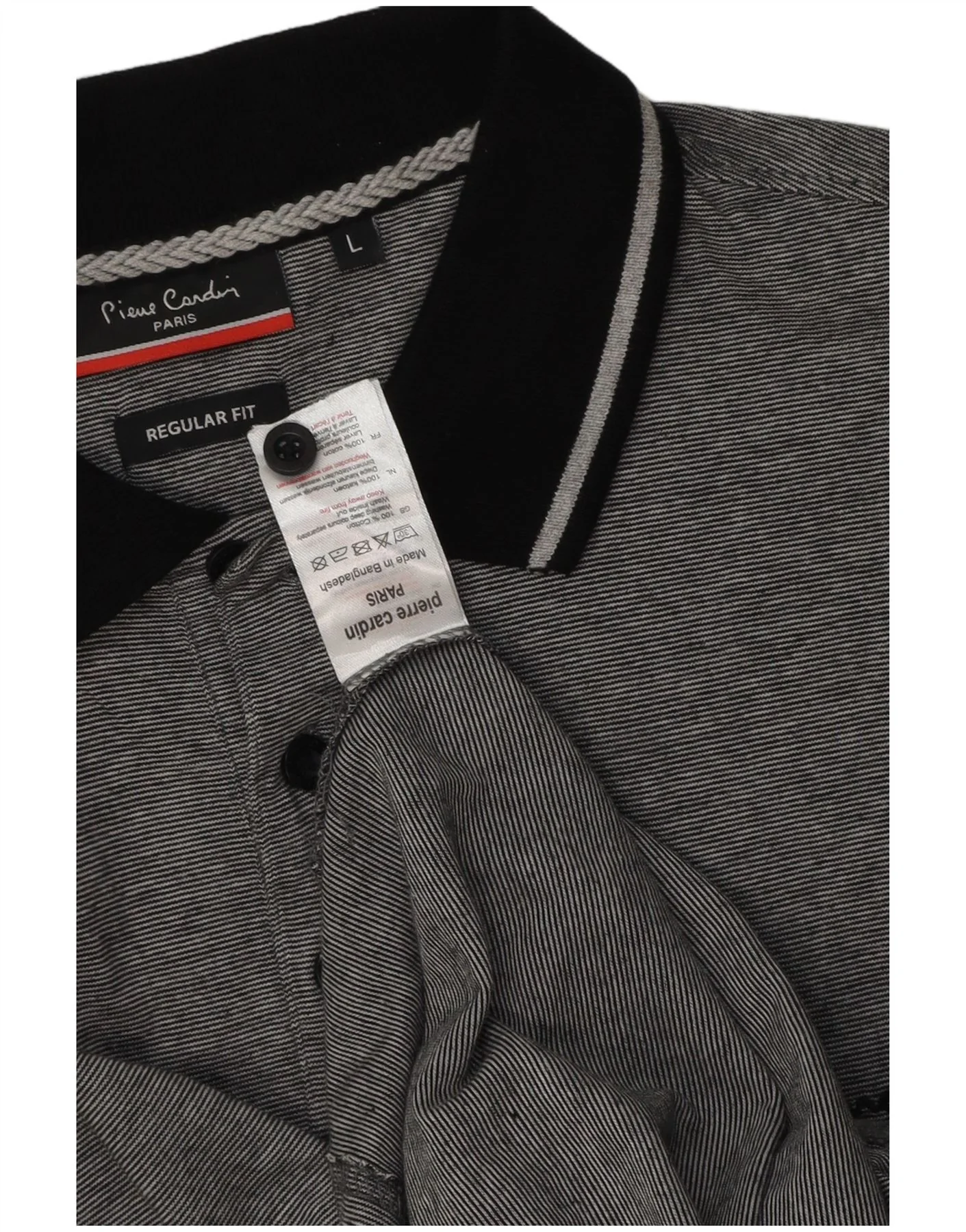 Pierre Cardin Mens Regular Fit Polo Shirt Large Grey Pinstripe Cotton - Image 3
