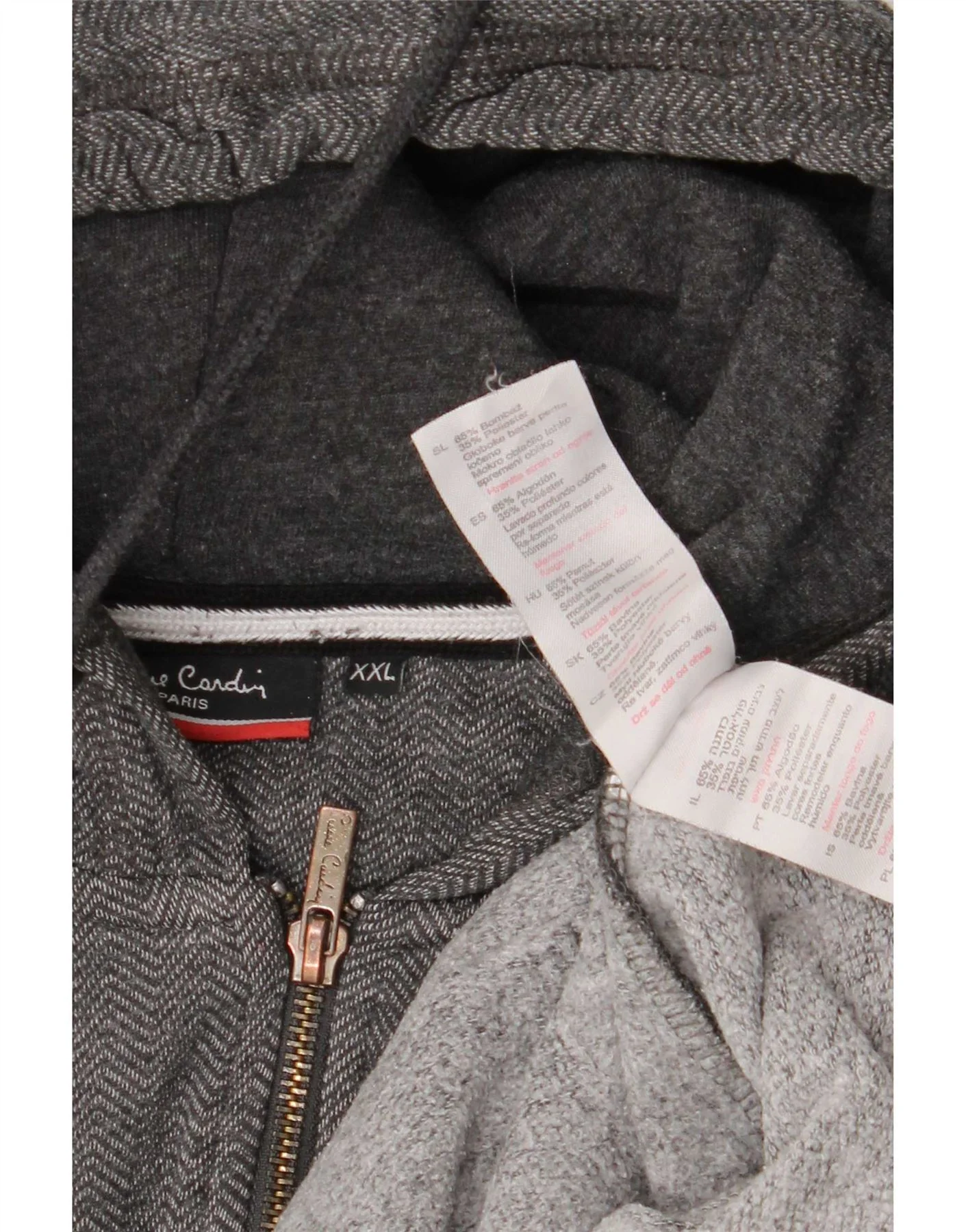 Pierre Cardin Mens Zip Hoodie Sweater 2XL Grey Herringbone Cotton - Image 4