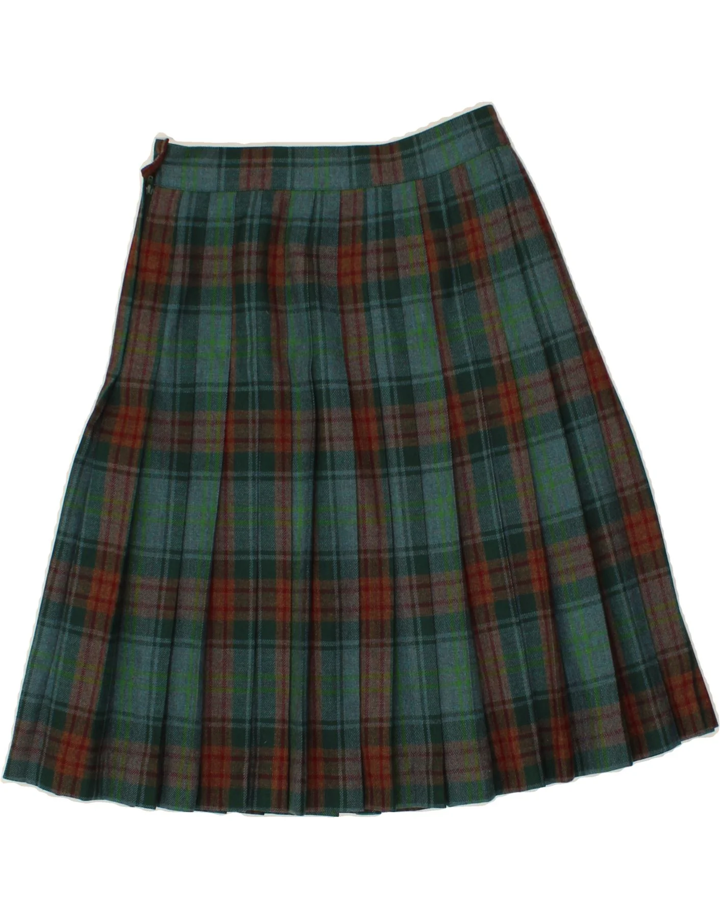 PIERRE CARDIN Womens Knife Pleated Skirt IT 42 Medium W26 Green Plaid Wool - Image 2