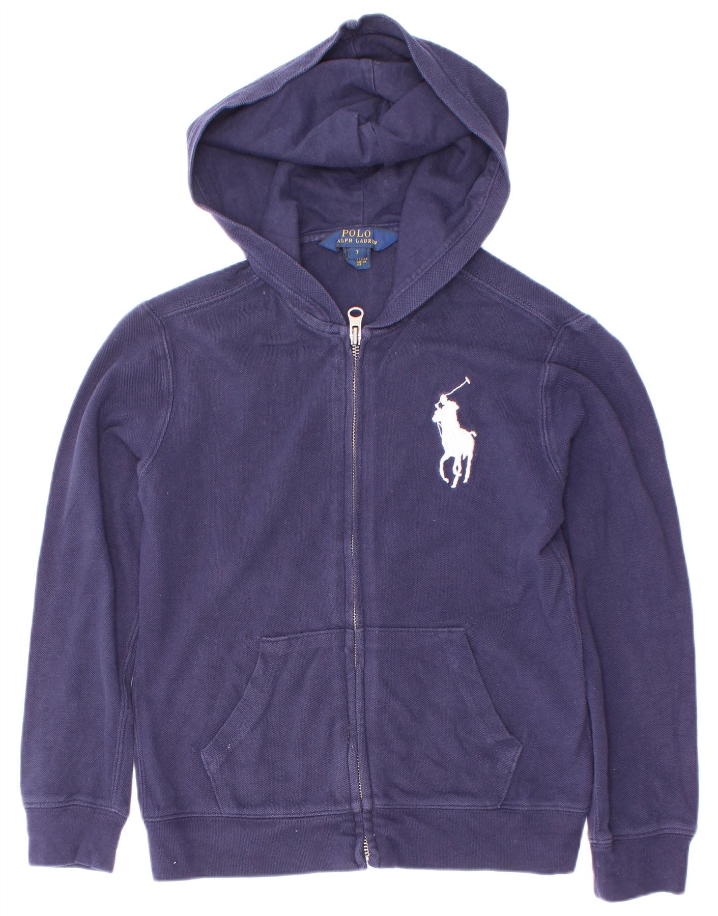 Polo Ralph Lauren Boys Zip Hoodie Sweater 6-7 Years Navy Blue Cotton