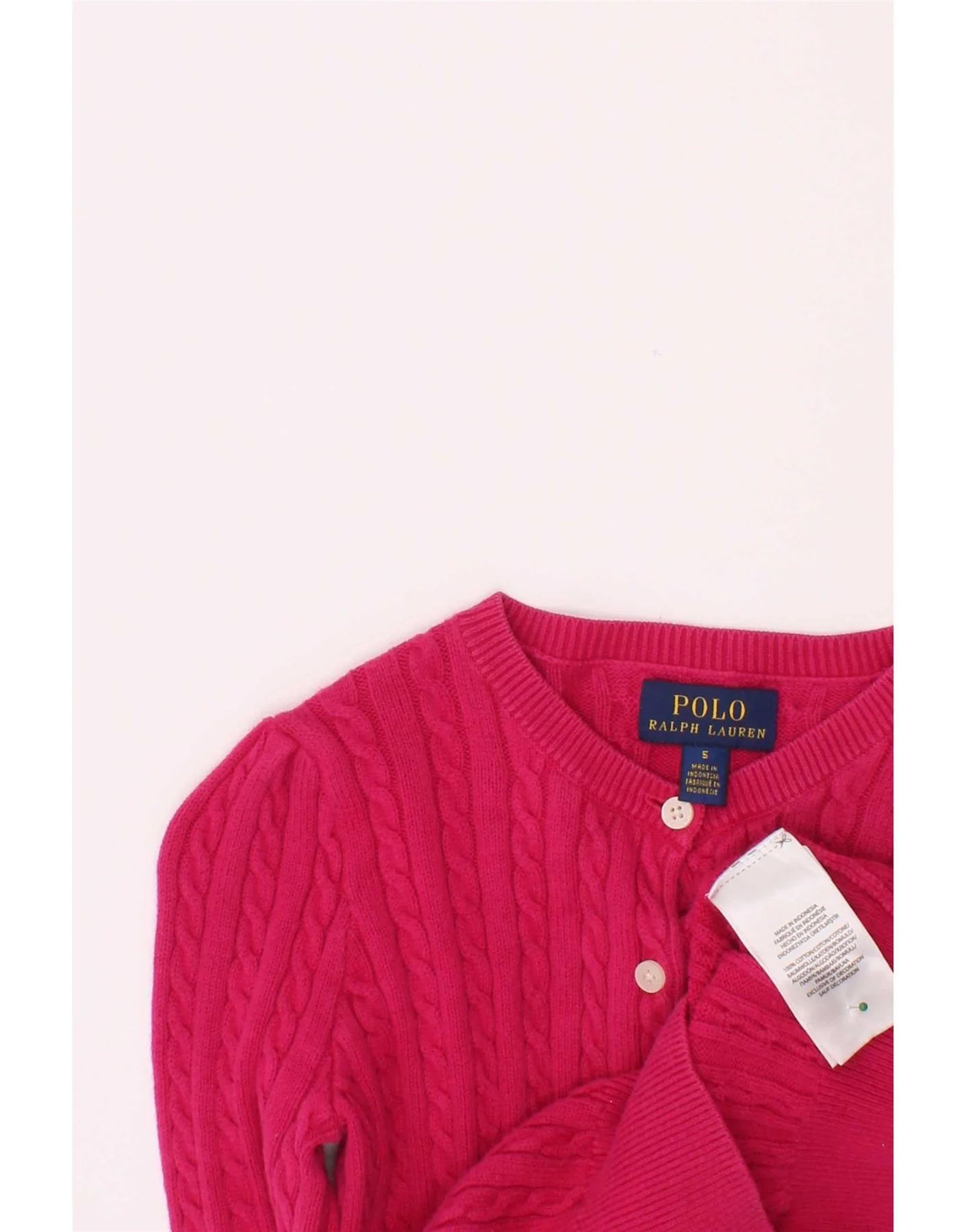 Polo Ralph Lauren Girls Cardigan Sweater 4-5 Years Pink Cotton - Image 3