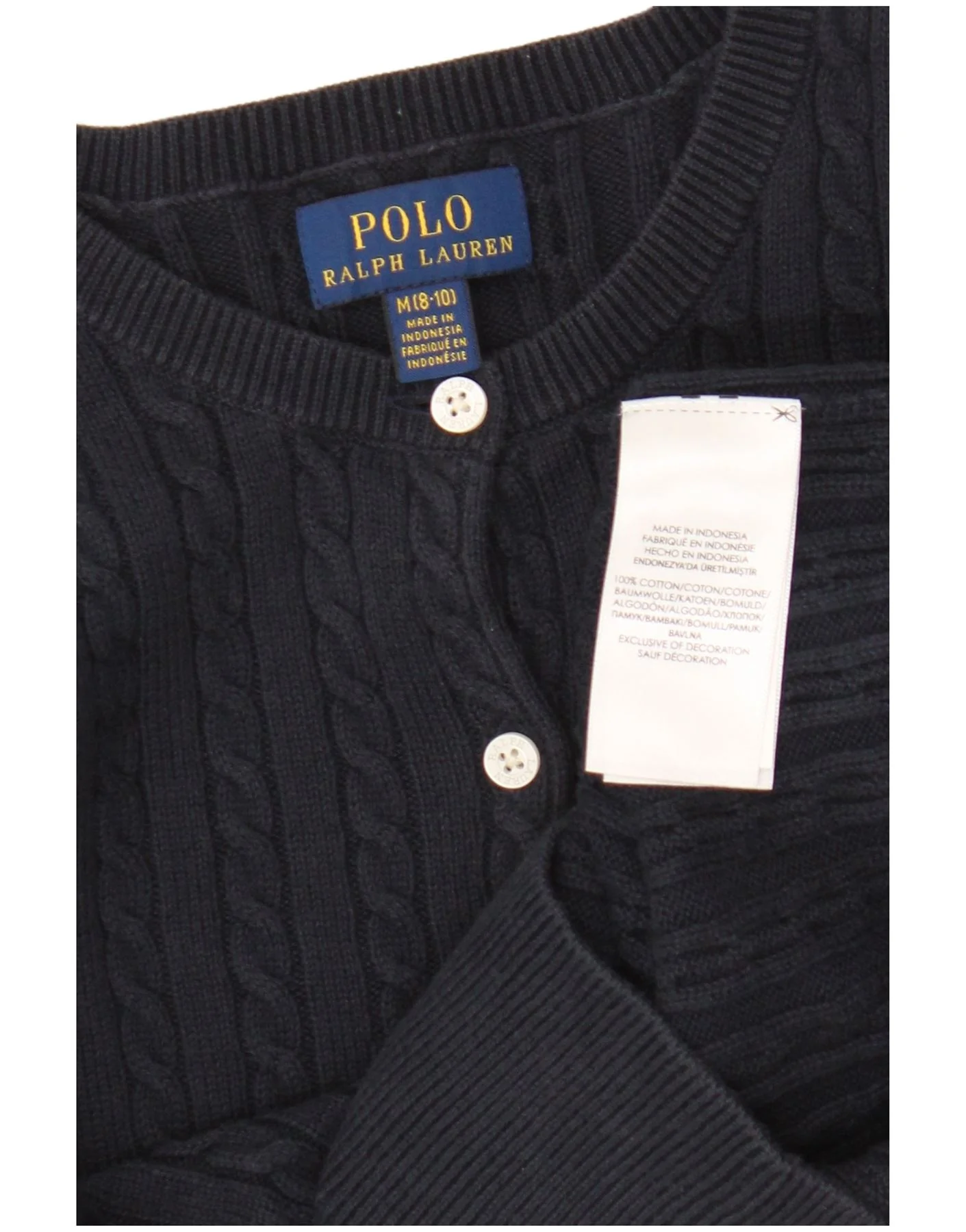Polo Ralph Lauren Girls Cardigan Sweater 8-9 Years Medium Navy Blue Cotton - Image 3