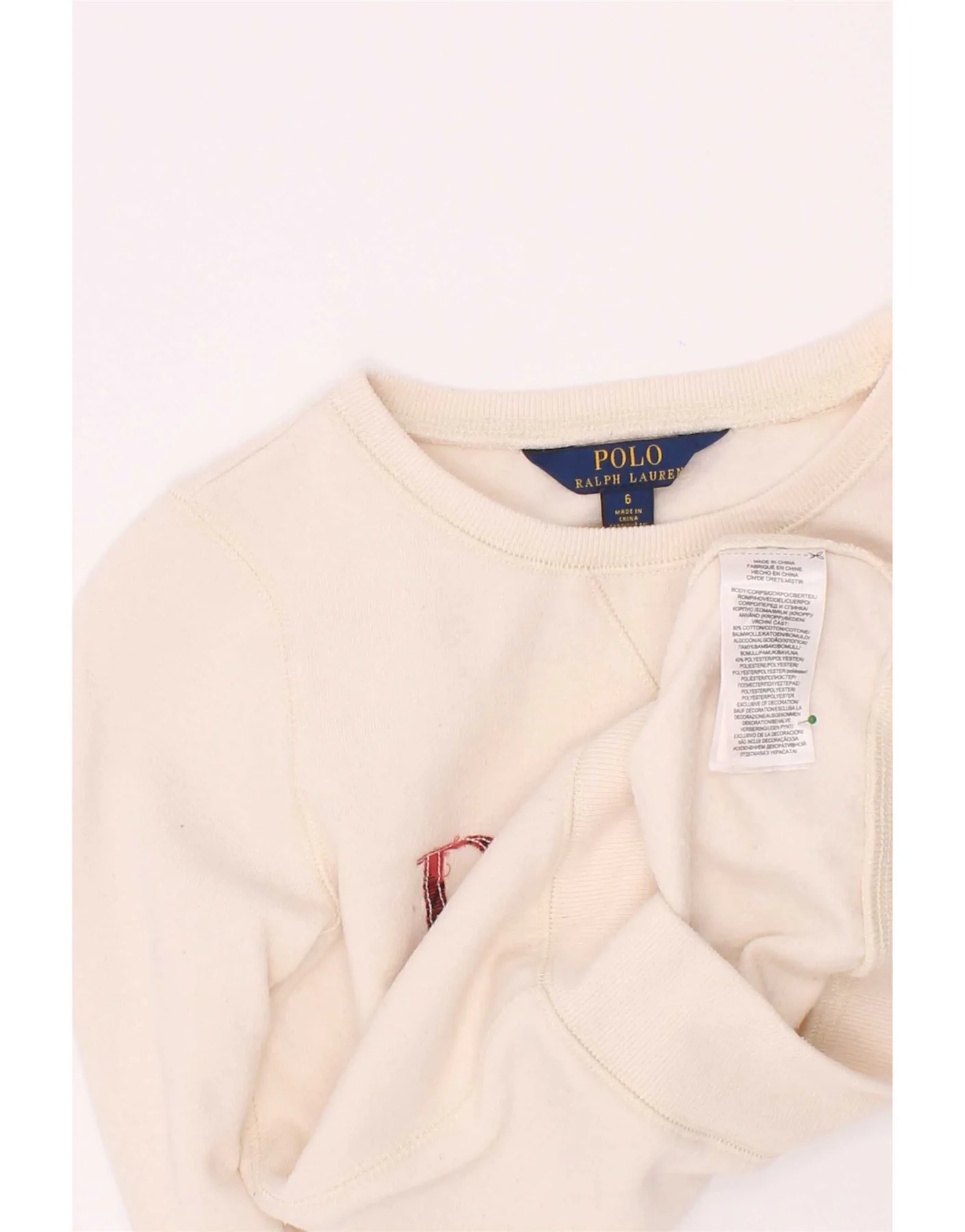 Polo Ralph Lauren Girls Graphic Sweatshirt Jumper 5-6 Years Off White - Image 3