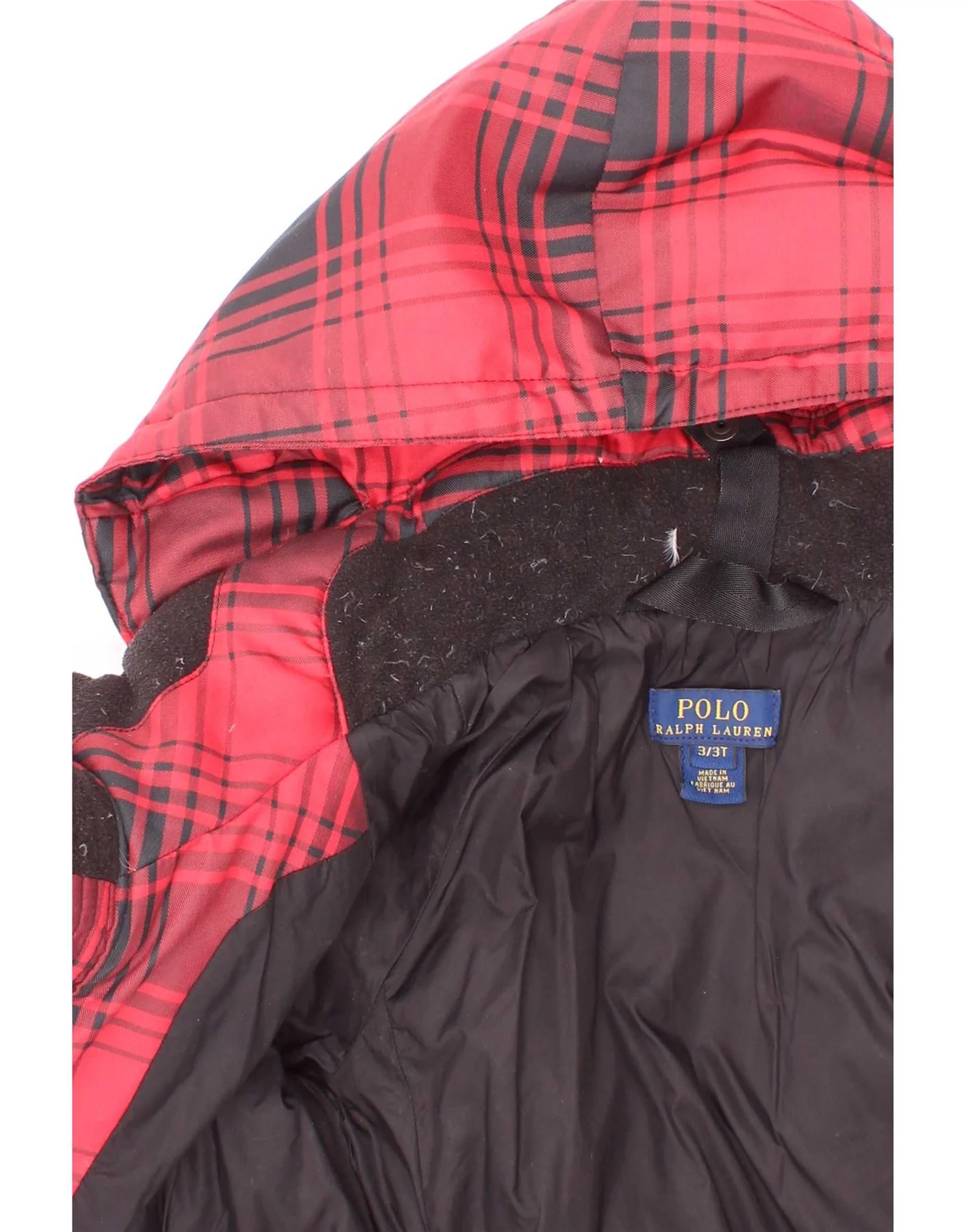 Polo Ralph Lauren Girls Hooded Padded Jacket 2-3 Years Red Plaid Polyester - Image 4