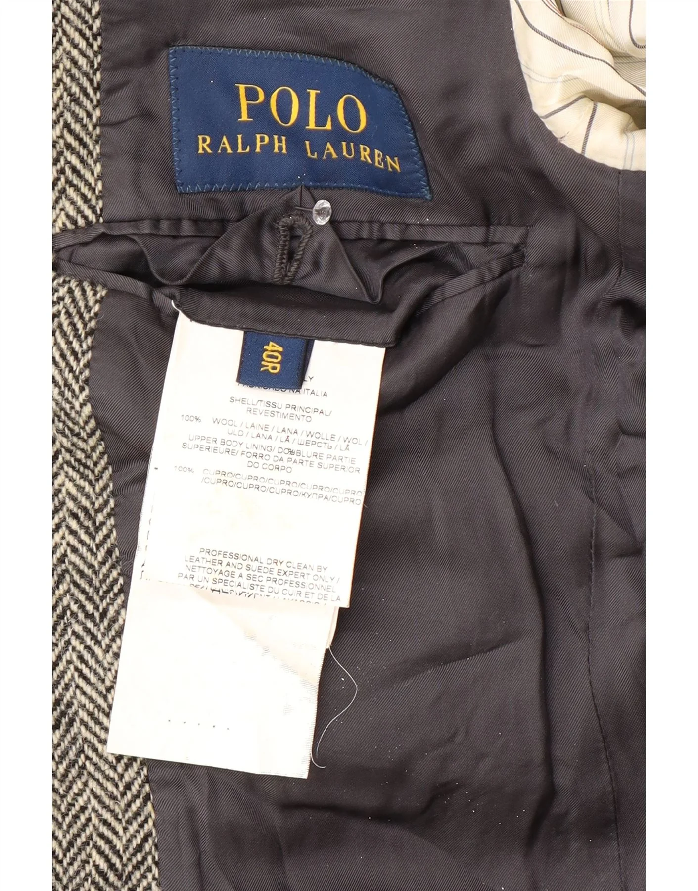 Polo Ralph Lauren Mens 2 Button Blazer Jacket US 40 Large Grey Chevron Wool - Image 3