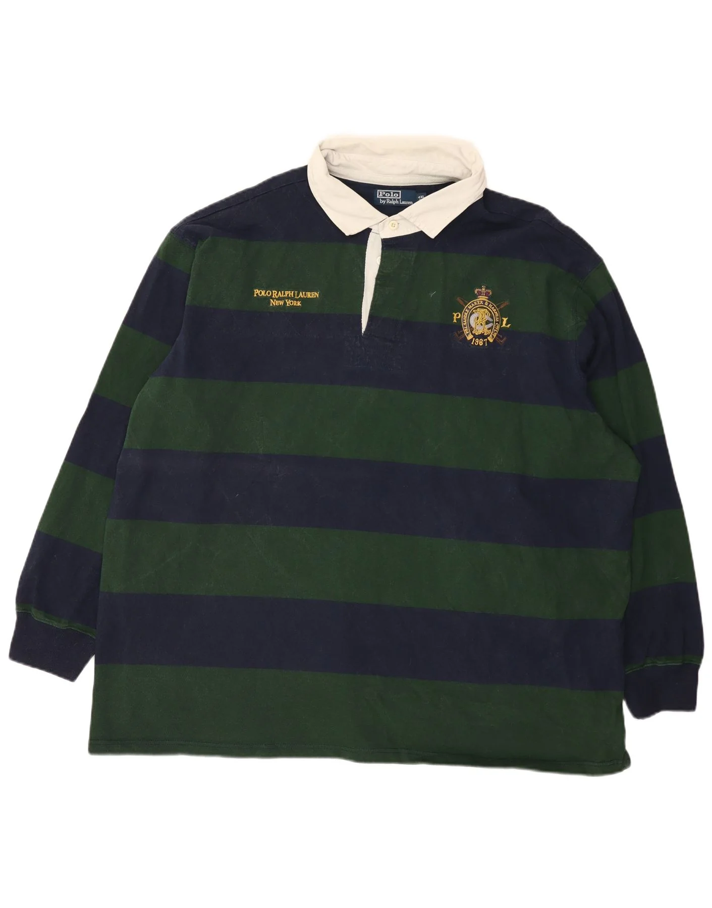 Polo Ralph Lauren Mens Big Long Sleeve Rugby Shirt 4XL Green Striped Cotton