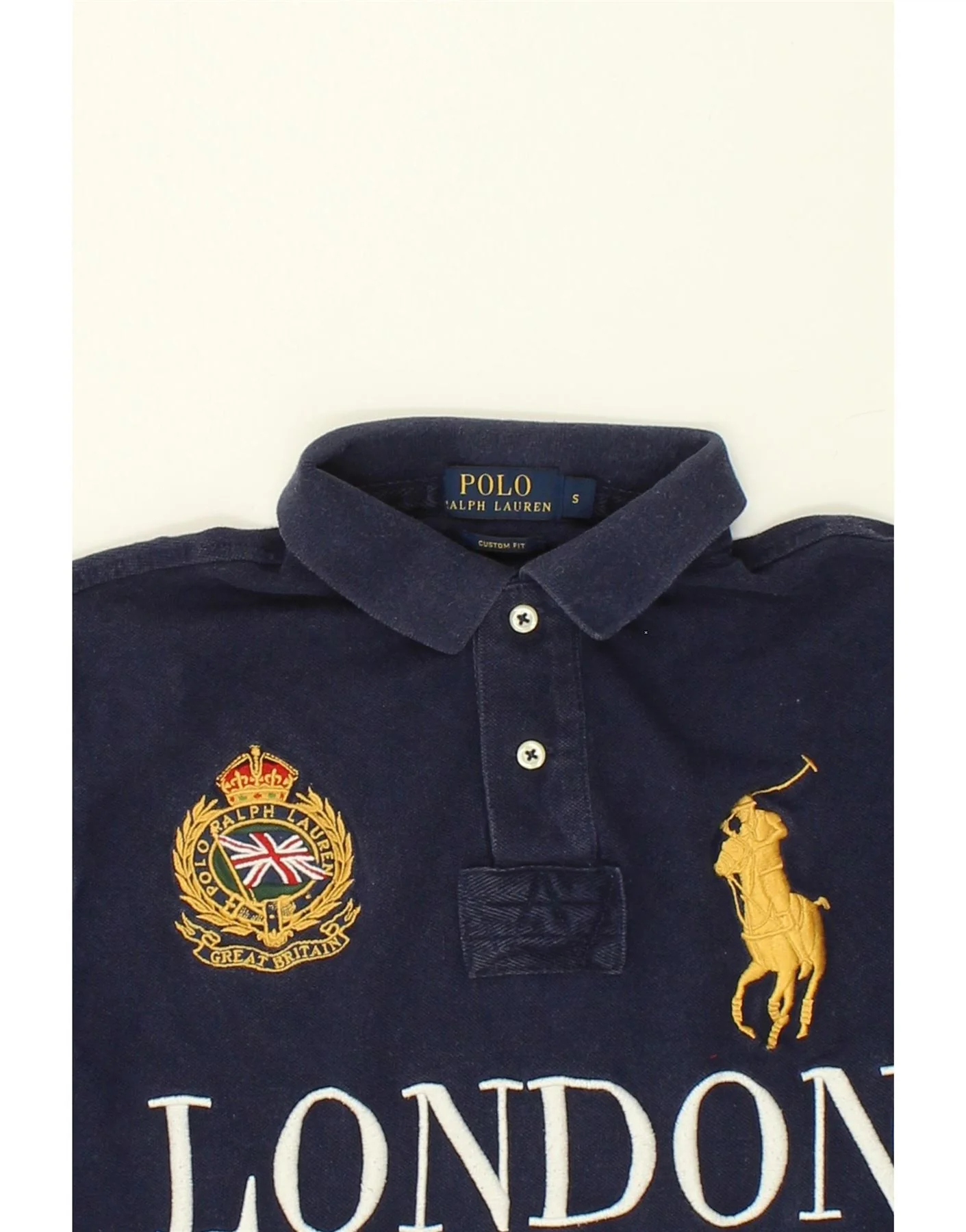 POLO RALPH LAUREN Mens Custom Fit Graphic Rugby Polo Shirt Small Navy Blue - Image 3