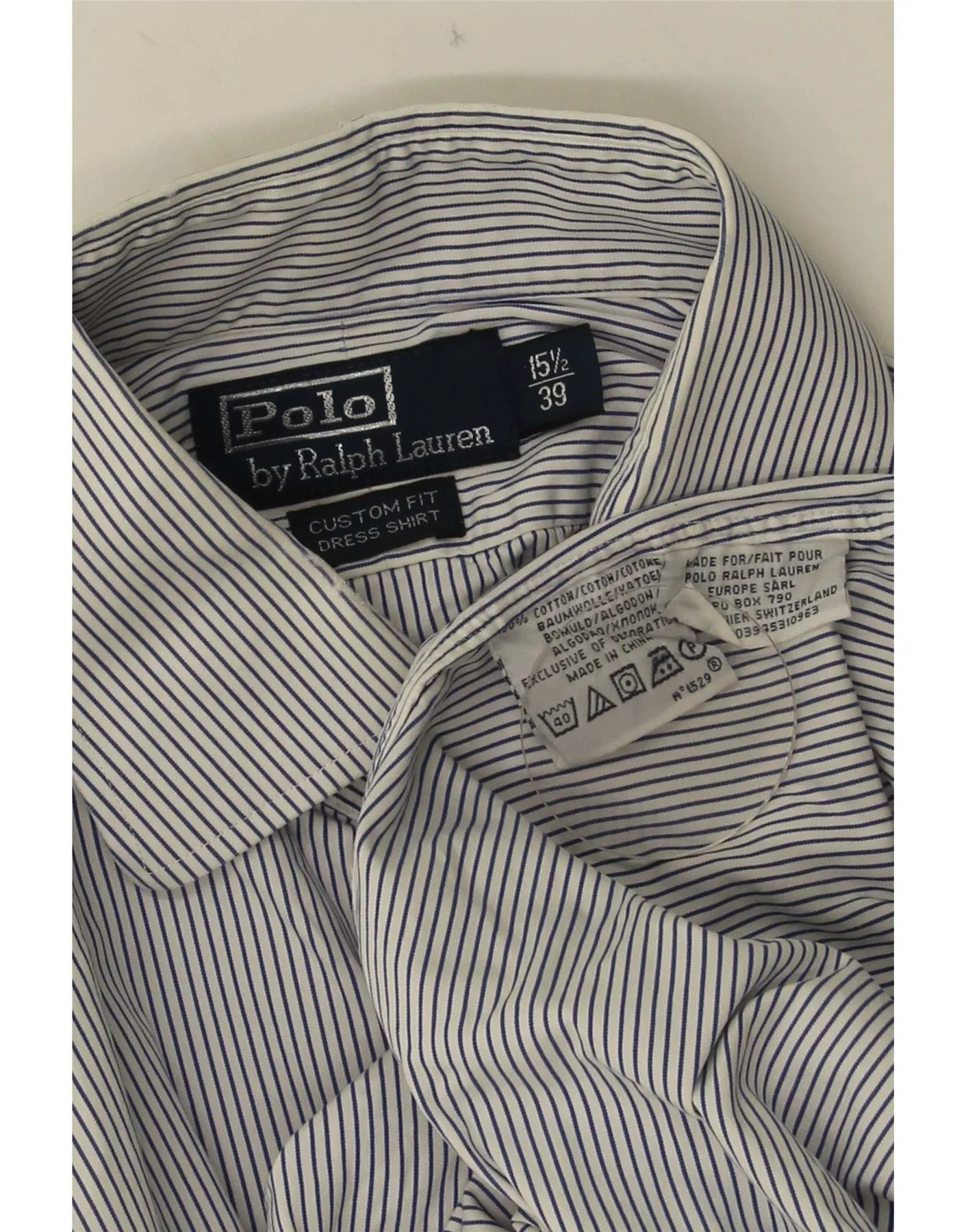 Polo Ralph Lauren Mens Dress Shirt Size 39 15 1/2 Medium White Pinstripe - Image 4
