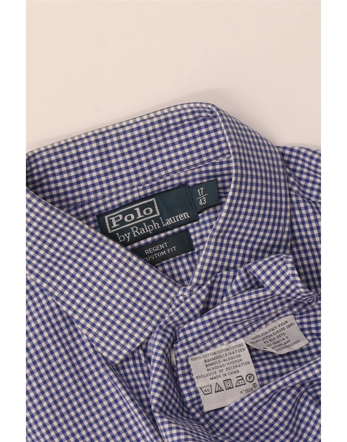 Polo Ralph Lauren Mens Regent Custom Fit Shirt Size 43 17 XL Blue Gingham - Image 3