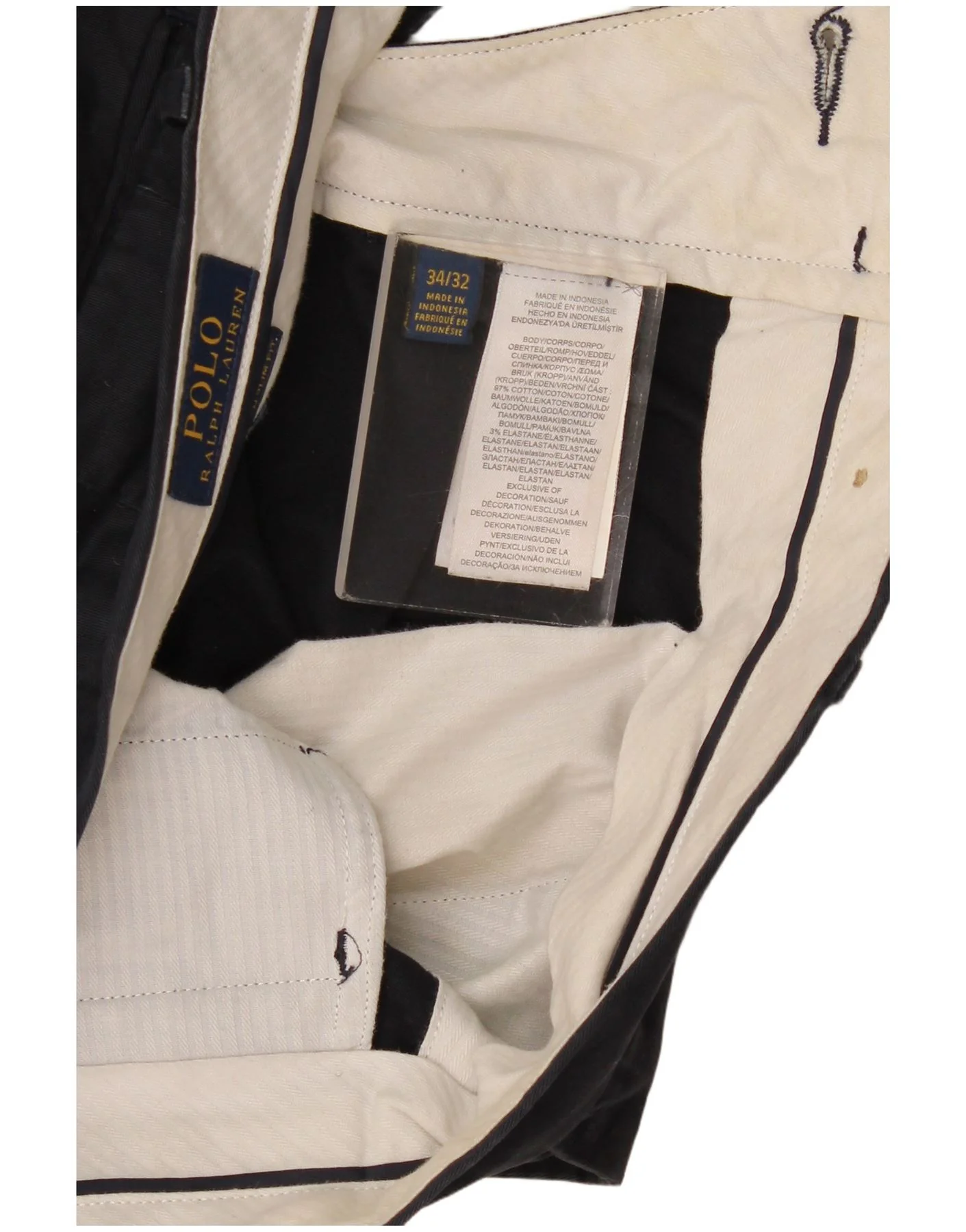 Polo Ralph Lauren Mens Slim Fit Suit Trousers W34 L32 Navy Blue Cotton - Image 3