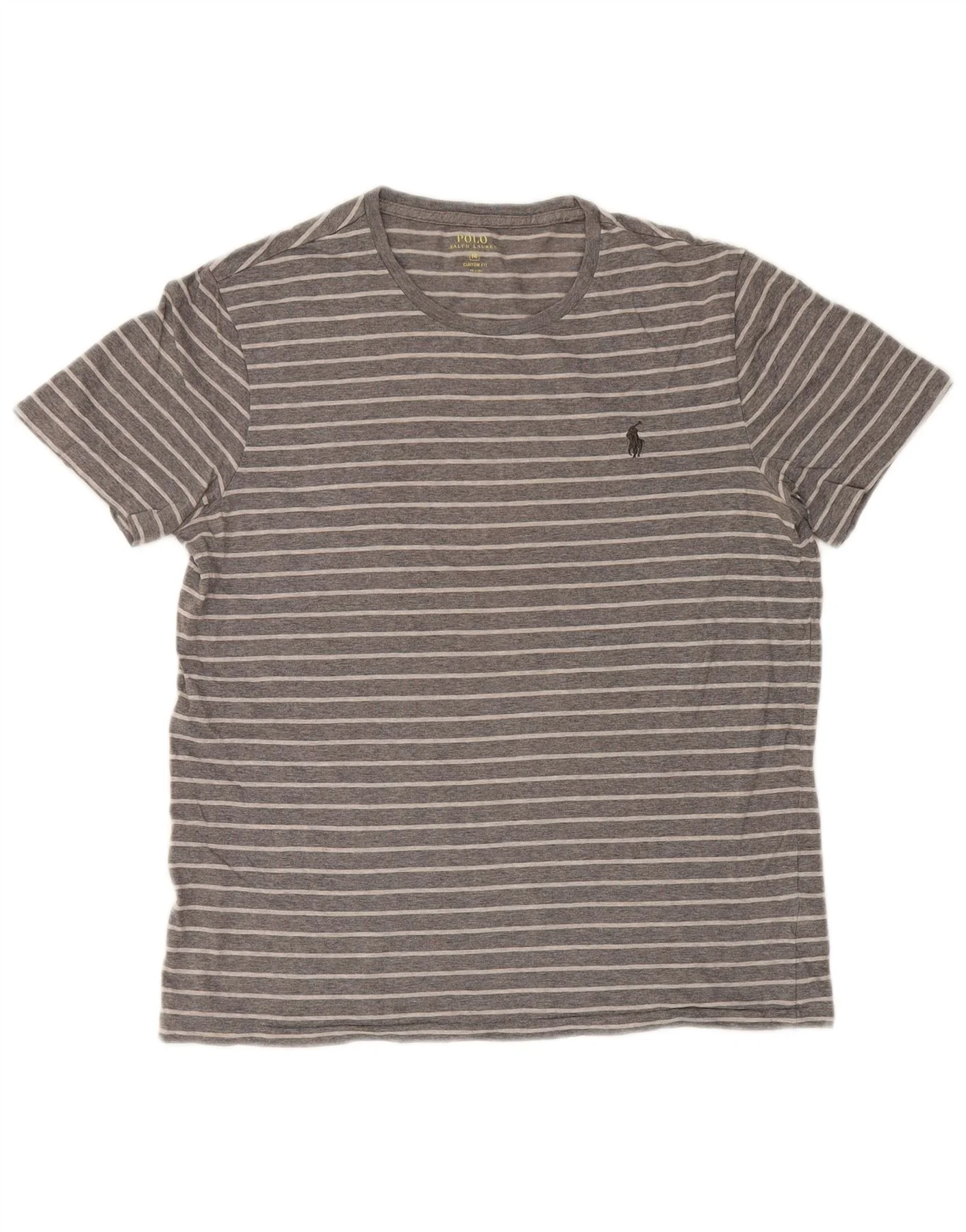 Polo Ralph Lauren Mens T-Shirt Top Medium Grey Striped Cotton