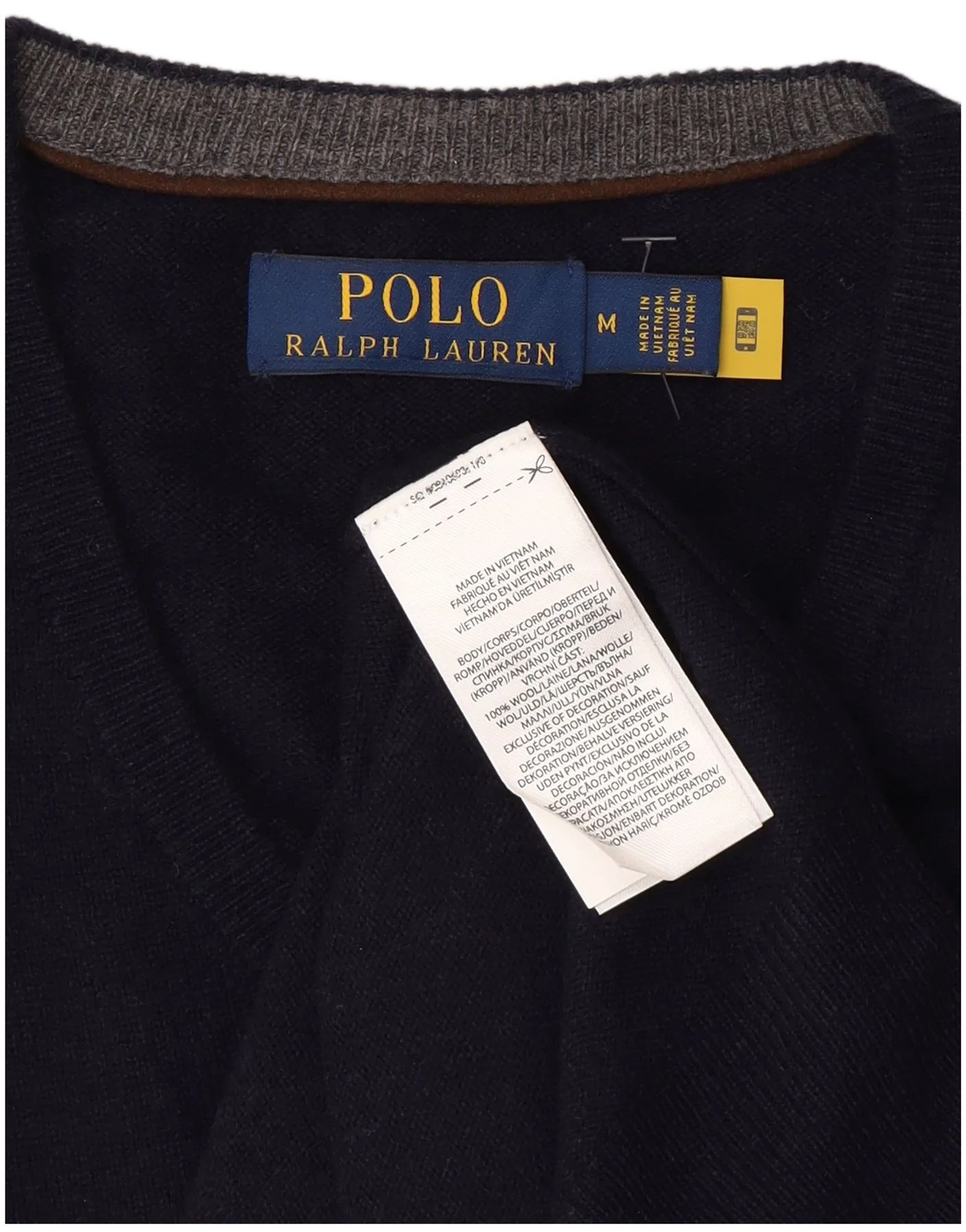 POLO RALPH LAUREN Mens V-Neck Jumper Sweater Medium Navy Blue Wool - Image 3