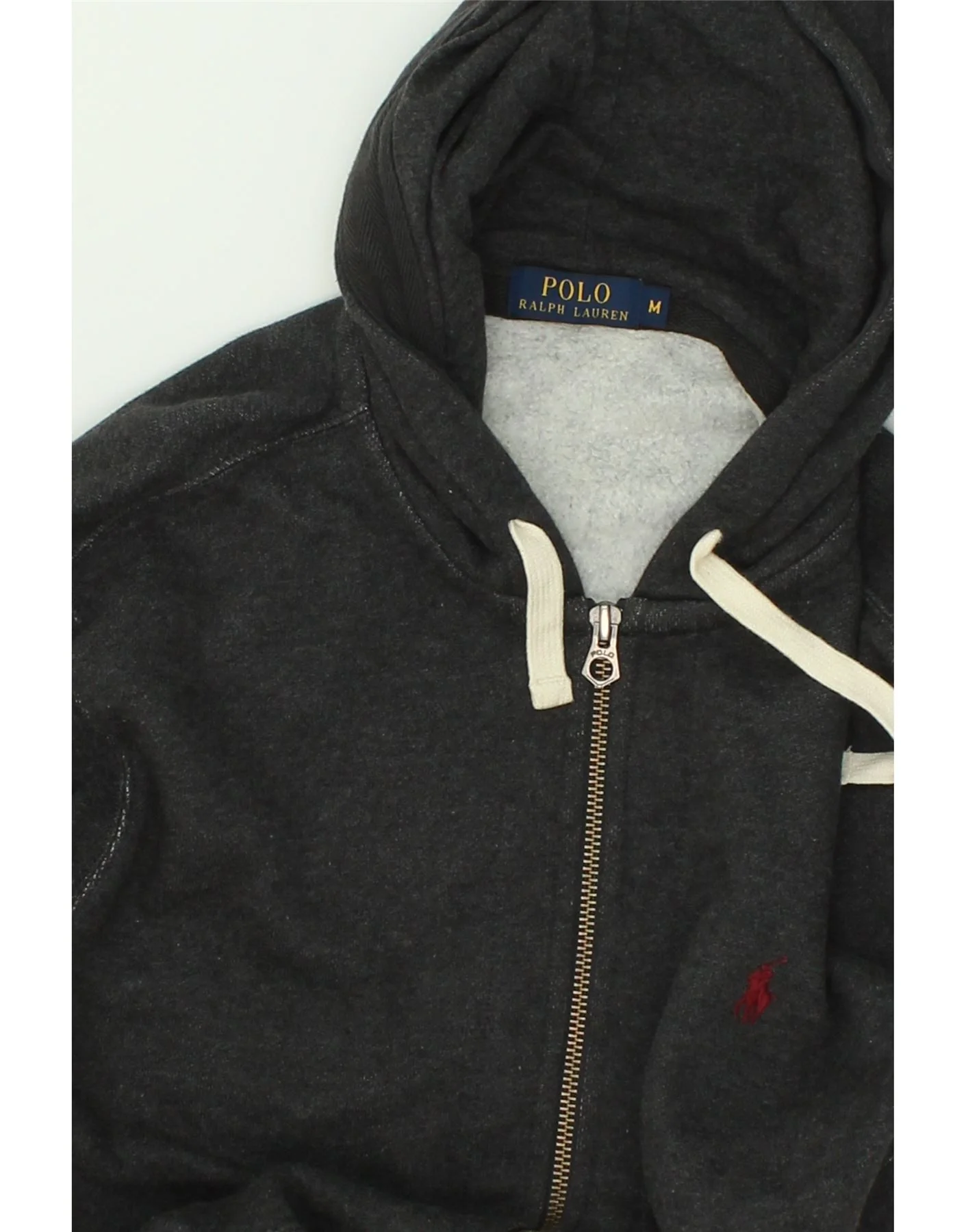 POLO RALPH LAUREN Mens Zip Hoodie Sweater Medium Grey Cotton - Image 3