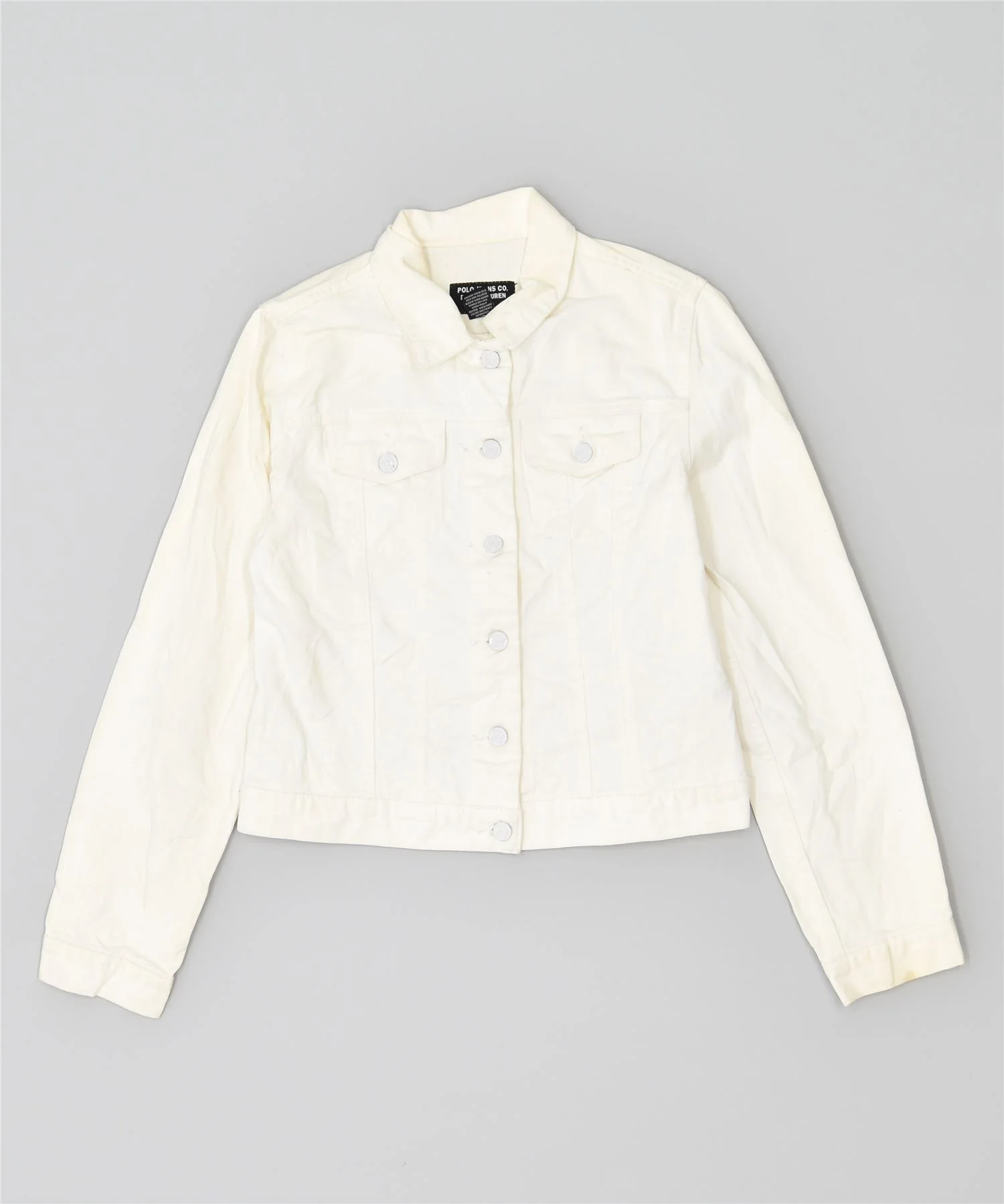 POLO RALPH LAUREN Womens Denim Jacket UK 14 Large White Cotton