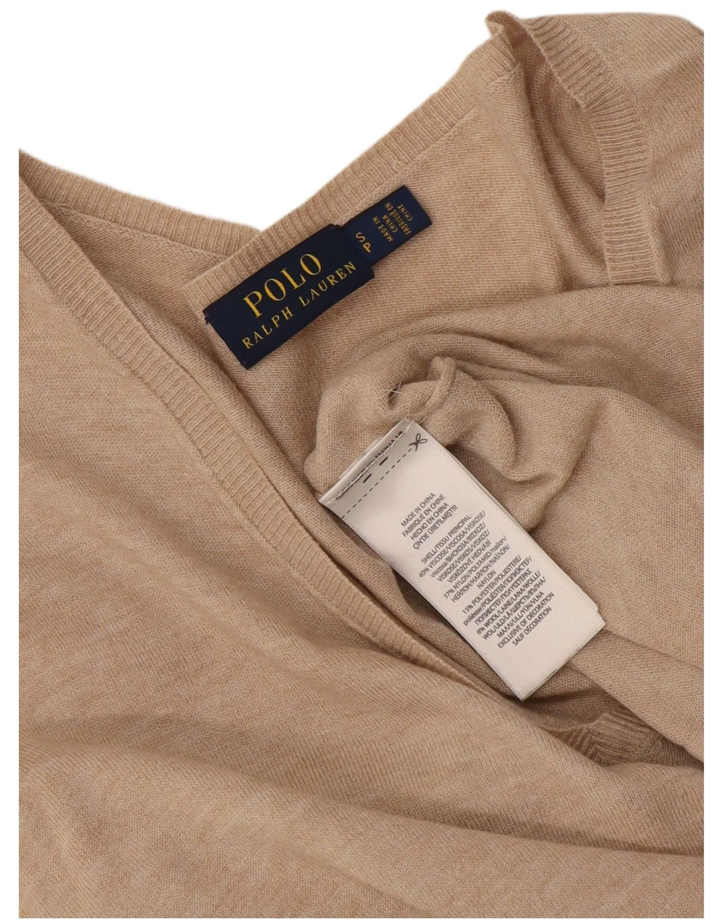 Polo Ralph Lauren Womens Oversized V-Neck Jumper Sweater UK 10 Small Beige - Image 3