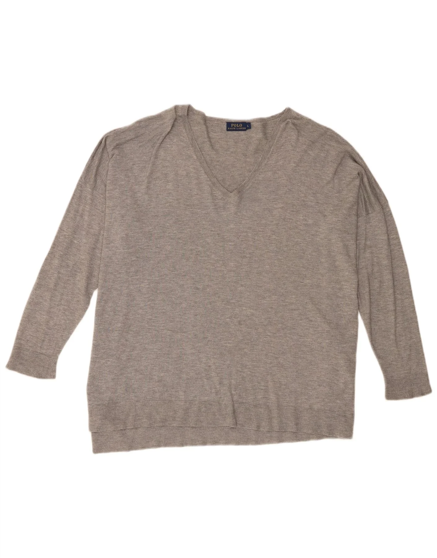 Polo Ralph Lauren Womens Oversized V-Neck Jumper Sweater UK 16 Large Grey
