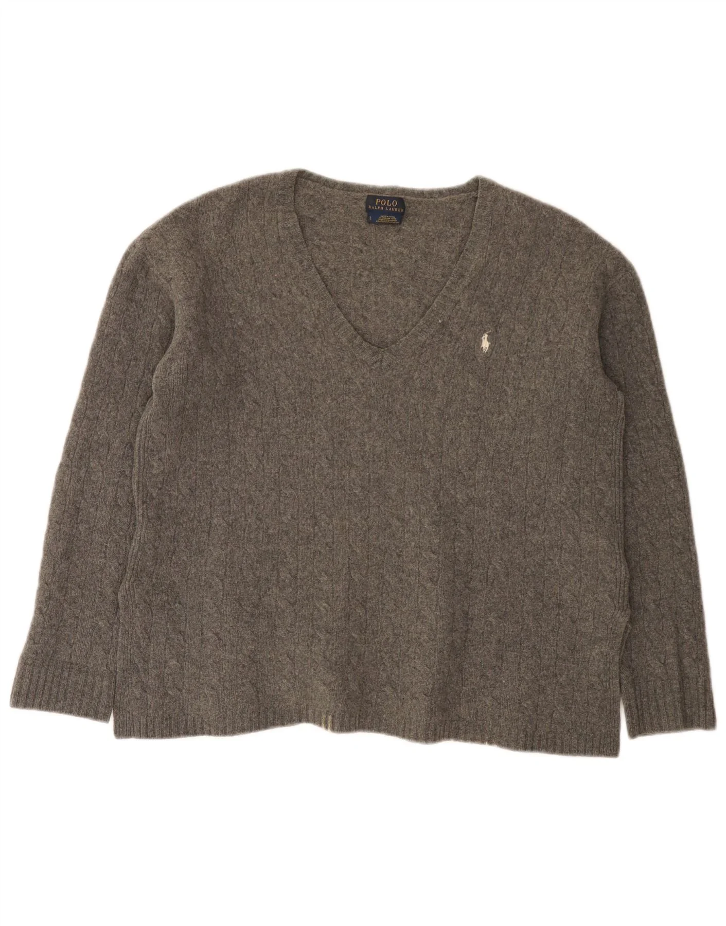 Polo Ralph Lauren Womens V-Neck Jumper Sweater UK 16 Large Grey Wool