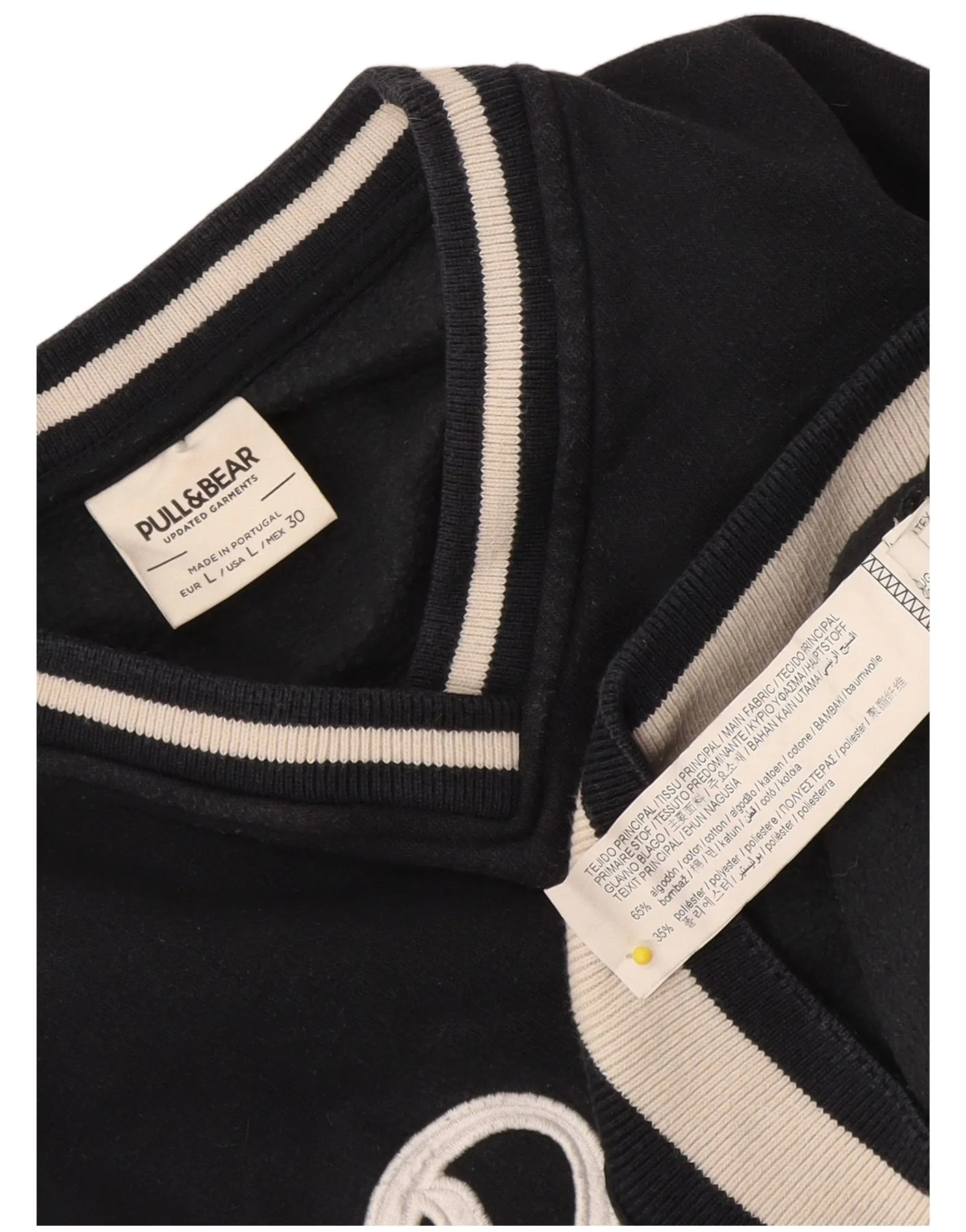 Pull & Bear Mens Pasadena Sweatshirt Jumper Large Navy Blue Colourblock - Image 3