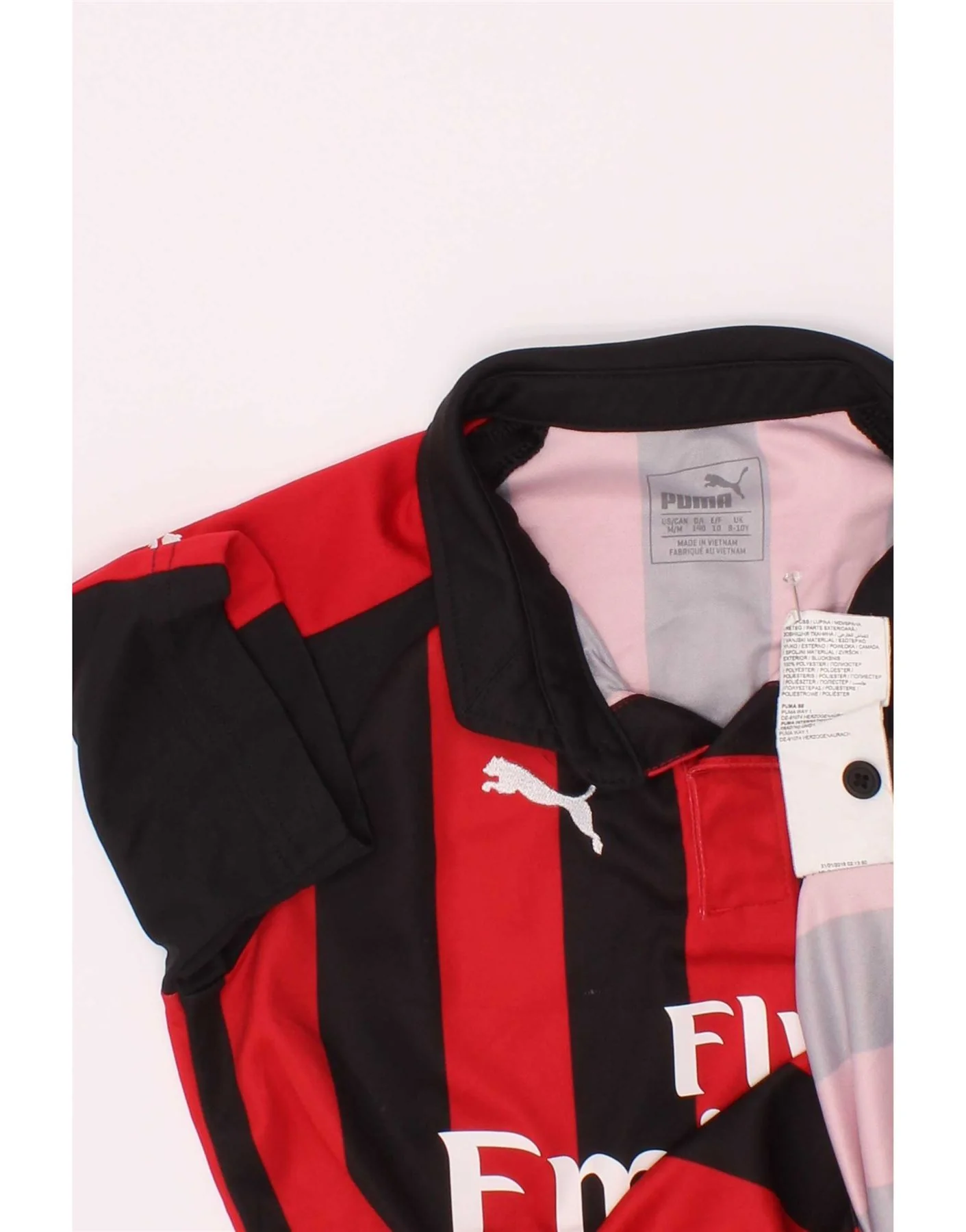 Puma Boys AC Milan Graphic Polo Shirt 9-10 Years Red Striped Polyester - Image 3