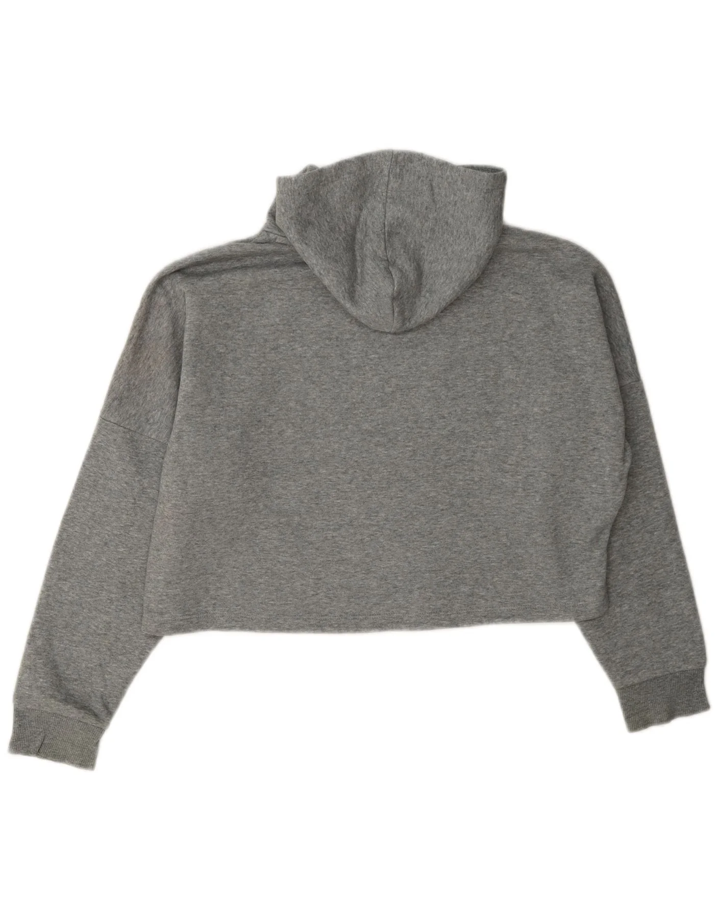 Puma Girls Crop Graphic Hoodie Jumper 11-12 Years Grey Flecked Cotton - Image 2