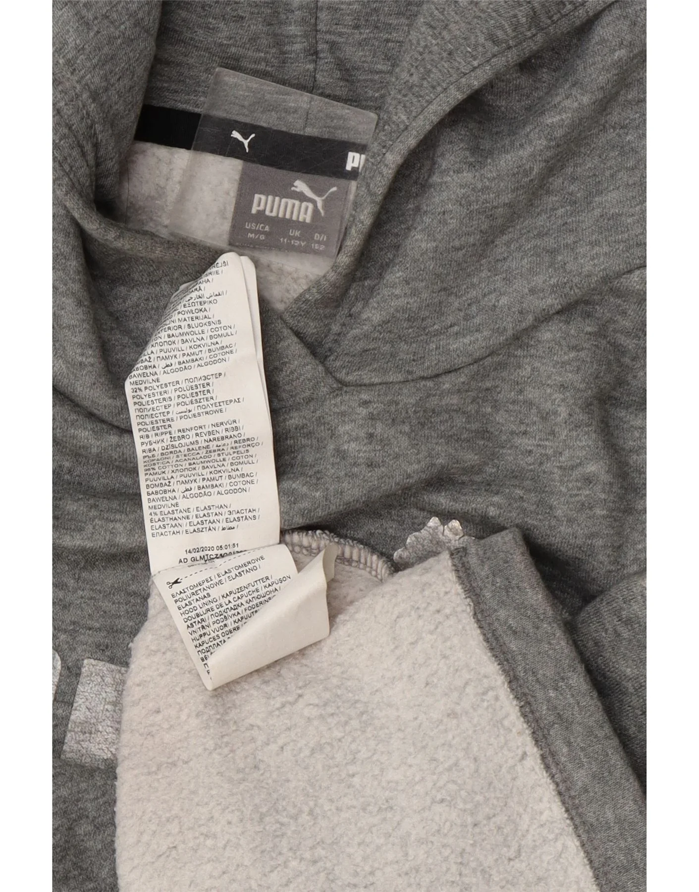 Puma Girls Crop Graphic Hoodie Jumper 11-12 Years Grey Flecked Cotton - Image 5