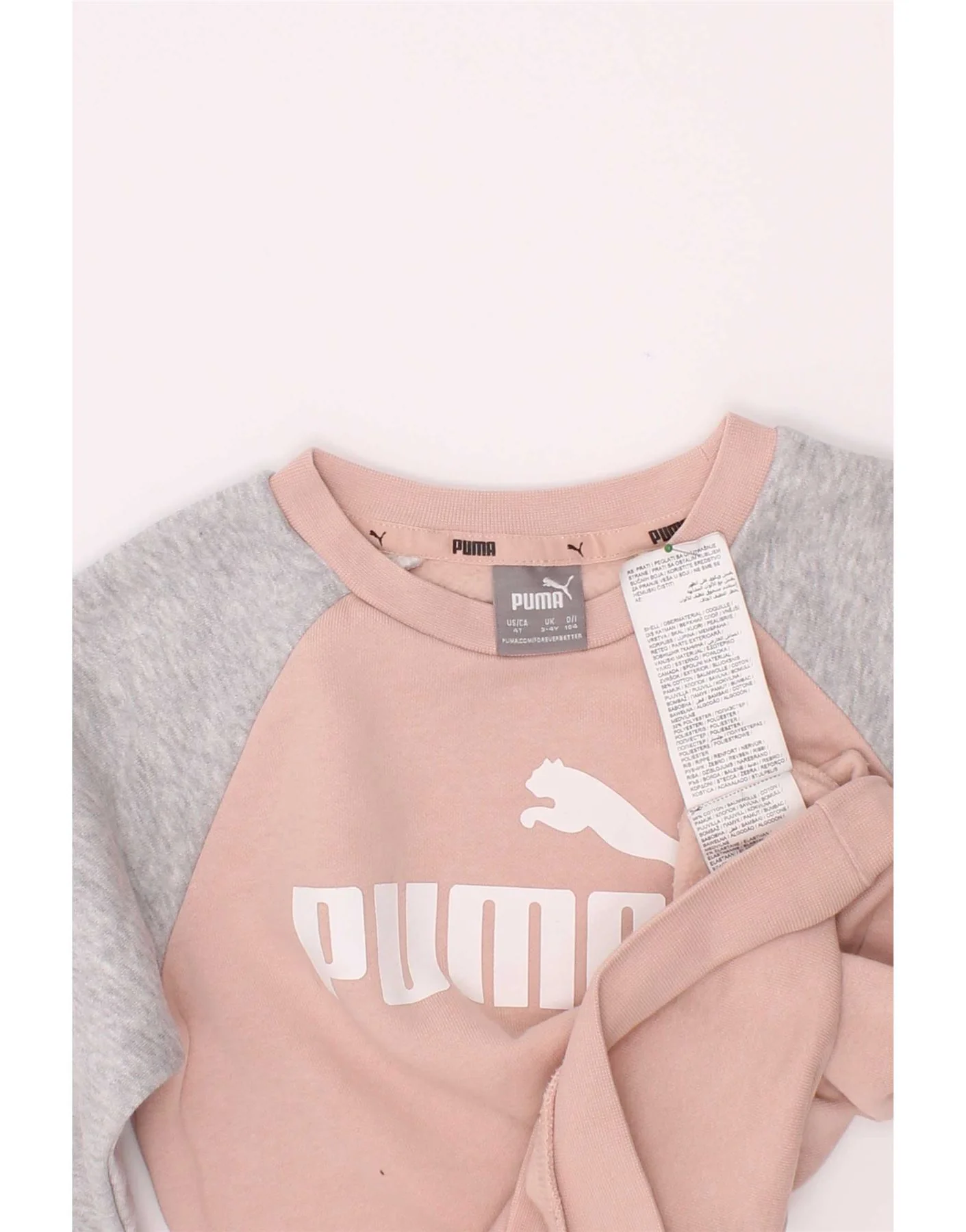 Puma Girls Graphic Sweatshirt Jumper 3-4 Years Pink Colourblock Cotton - Image 3